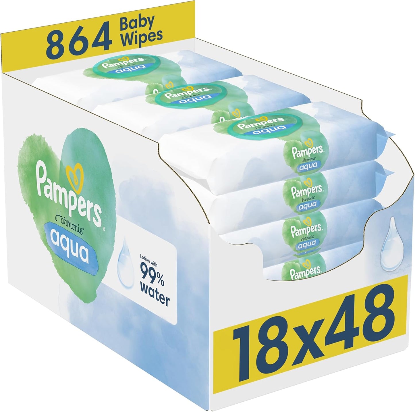 Pampers Harmonie Aqua Baby Wipes Plastic Free 24 Packs of 48 Wipes, 1152 Baby Wet Wipes, Help Restore Natural Skin Ph, Delicate Lotion with 99 Percent Water