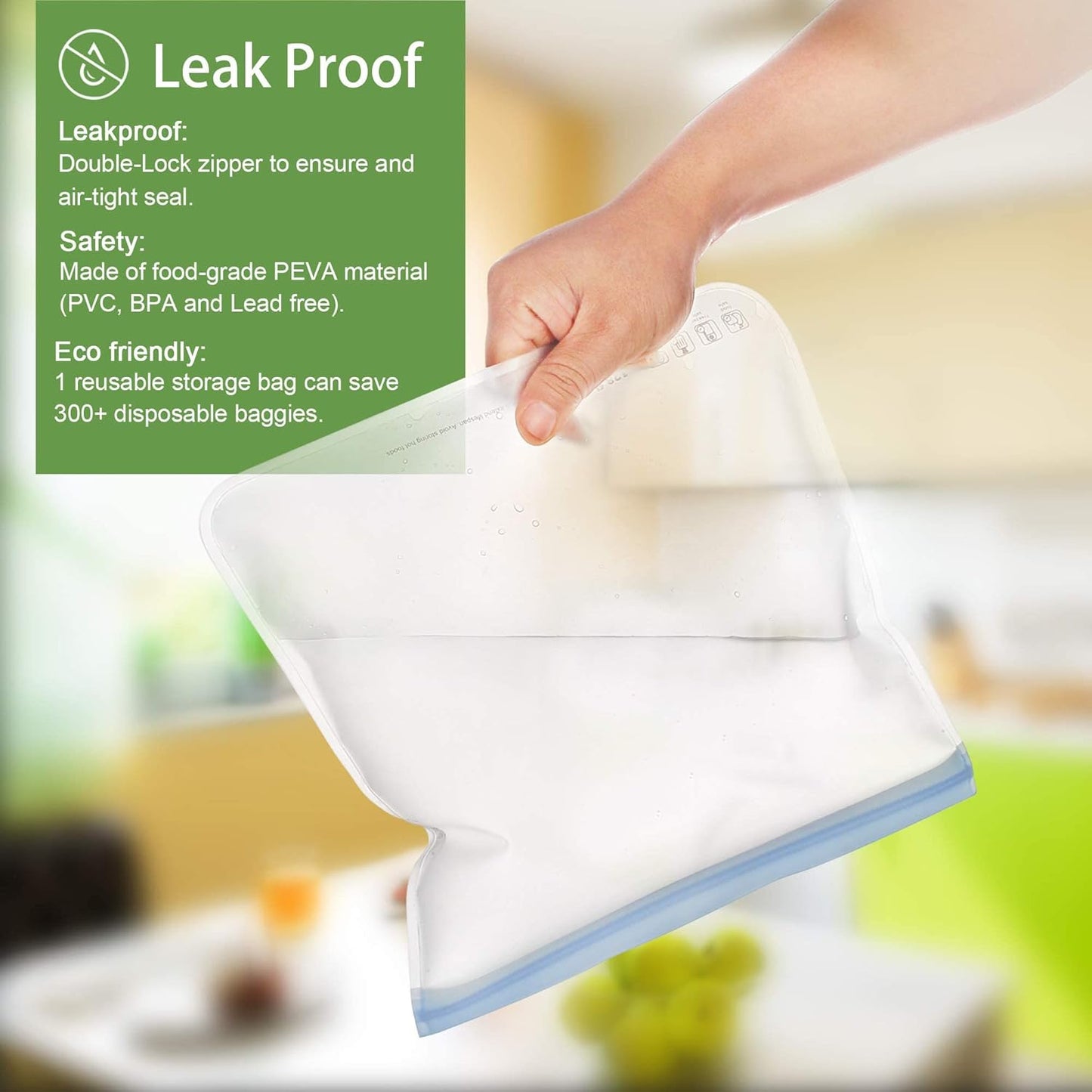 Roonoo 6 Pack Dishwasher Safe Reusable Gallon Freezer Bags Food Storage Bags, Extra Thick Leakproof Silicone & Plastic Free Ziplock Bags for Meal Prep, Fruits, Sandwich, Snack, Travel Items roonoo