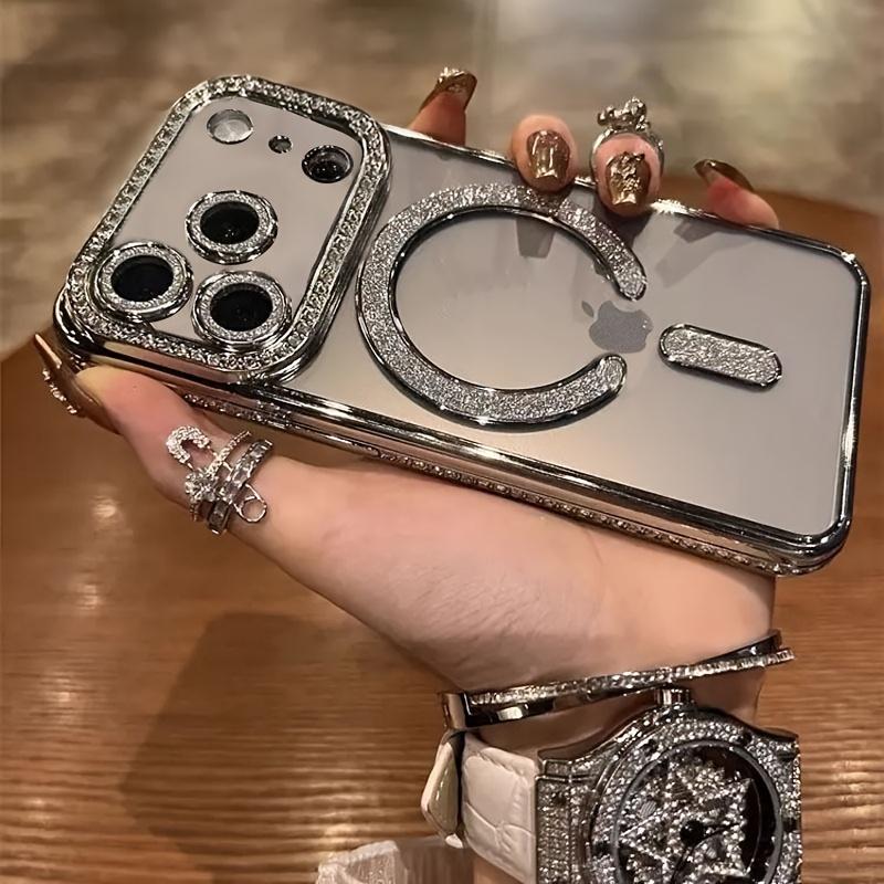 Magnetic Transparent Rhinestone Phone Case Compatible with for iphone 17 Air Pro Max, Featuring a Lens Film Cover And Support for Wireless Charging, Magnetic Phone, Cell Phone Case For Women, Pink Cute Phone, Phone Case