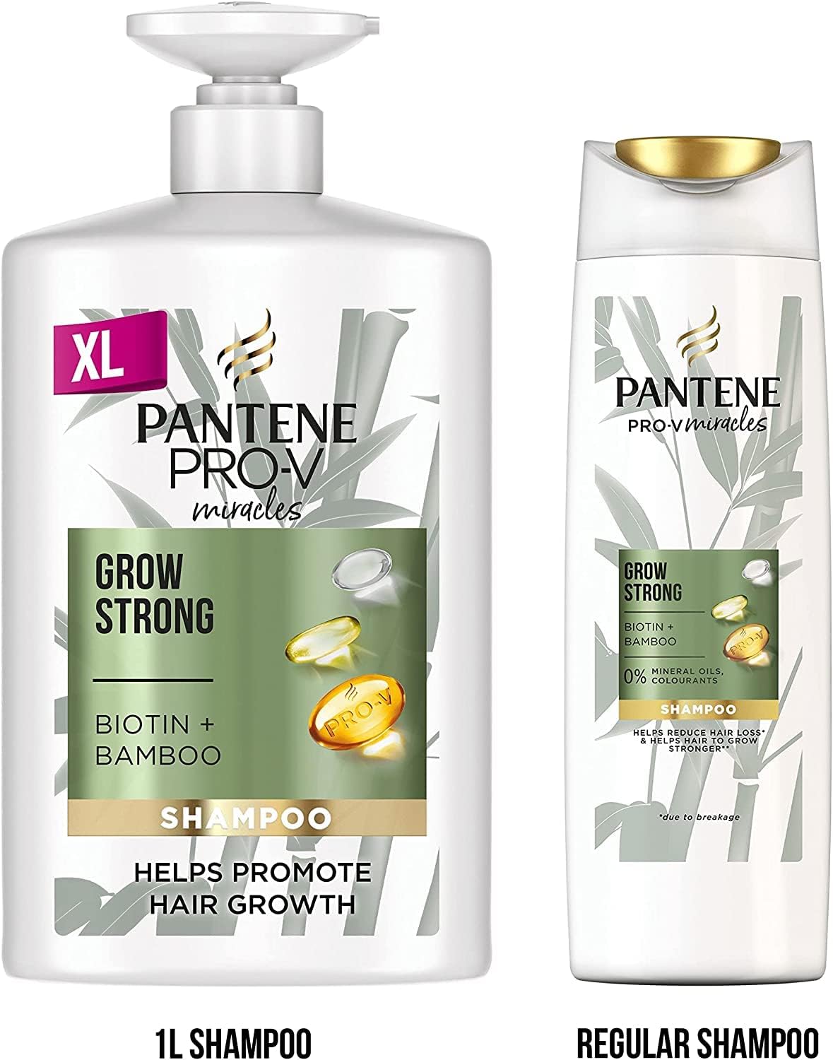Pantene Grow Strong Shampoo and Conditioner Set, XL Hair Growth Shampoo for Dry Damaged Hair, Helps Reduce Hair Loss with Bamboo and Biotin, VALUE PACK, 2X 1L