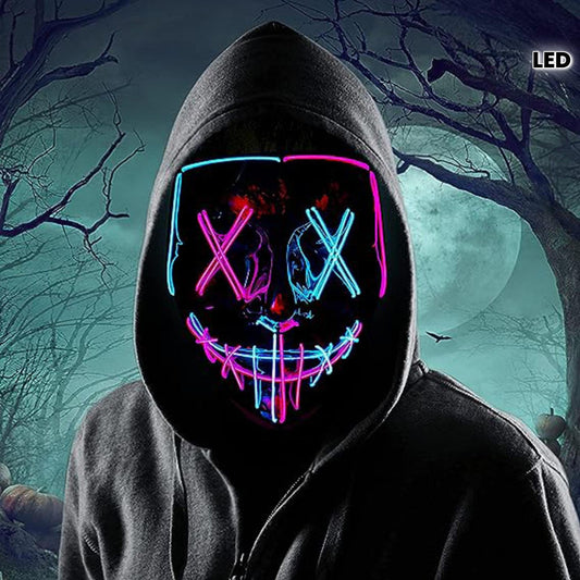 LED Halloween Mask - Motion Sensor, Neon Glow, Sound-Activated Lighting, PVC Horror Face Mask for Adults/Teens, Compatible with Halloween, Haunted Houses, Clubs, Festive Celebration, Glowing Effect, Highquality Lighting, Event At