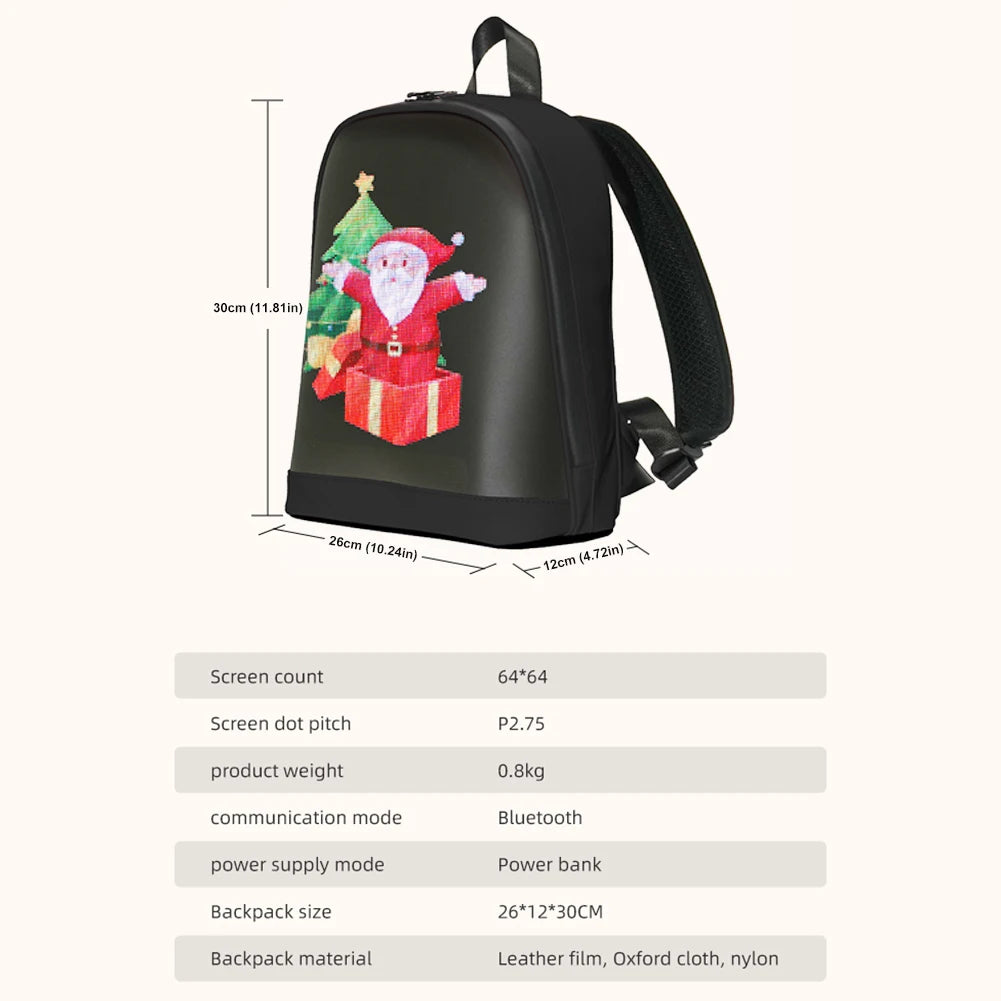 Smart LED Display Backpack Laptop Bag Programmable Screen Shoulder Waterproof