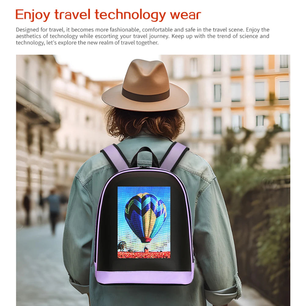 Smart LED Display Backpack Laptop Bag Programmable Screen Shoulder Waterproof