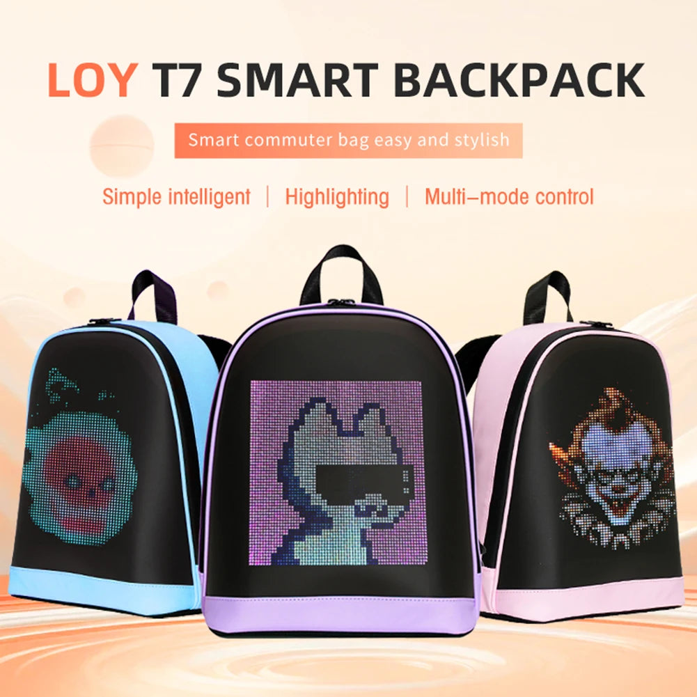 Smart LED Display Backpack Laptop Bag Programmable Screen Shoulder Waterproof