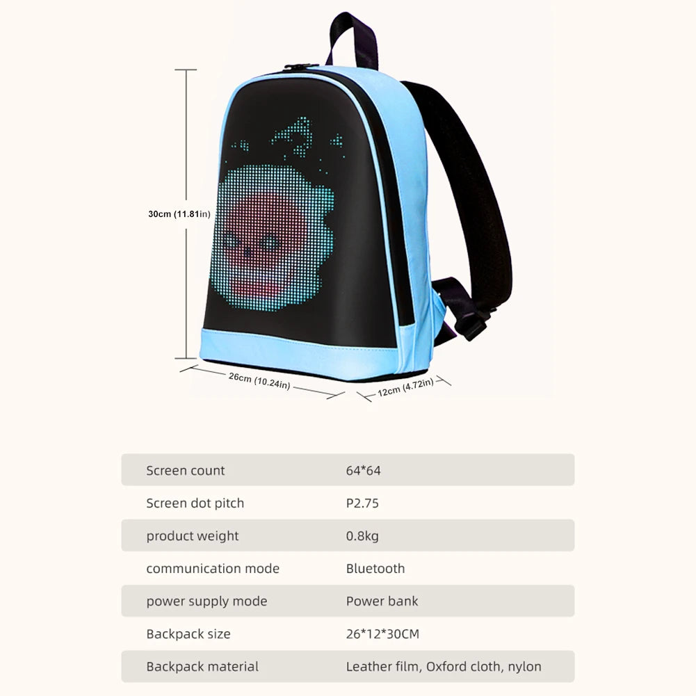 Smart LED Display Backpack Laptop Bag Programmable Screen Shoulder Waterproof