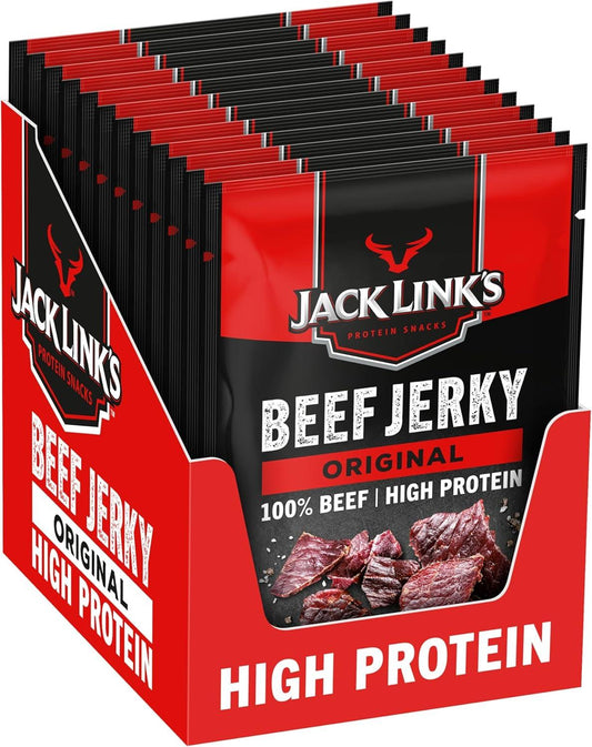Jack Link'S Beef Jerky, Original Flavour High Protein Meat Snack, Multipack Box of 12 X 25G Packs Link Snacks Inc