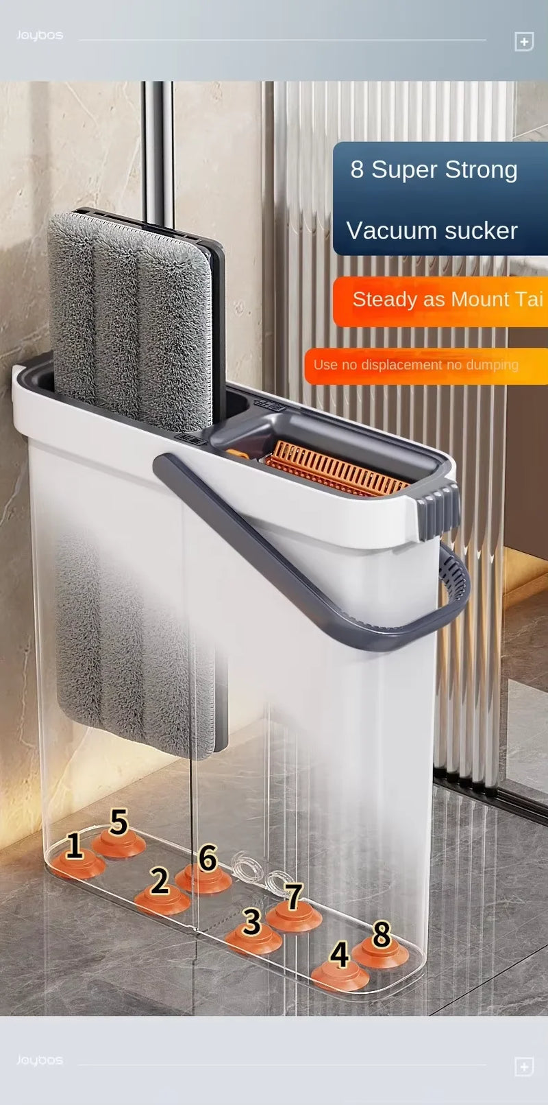 40cm Spin Hand 360° Flat Squeeze Mop Bucket w/4 Pads Multi-Functional Floor Head