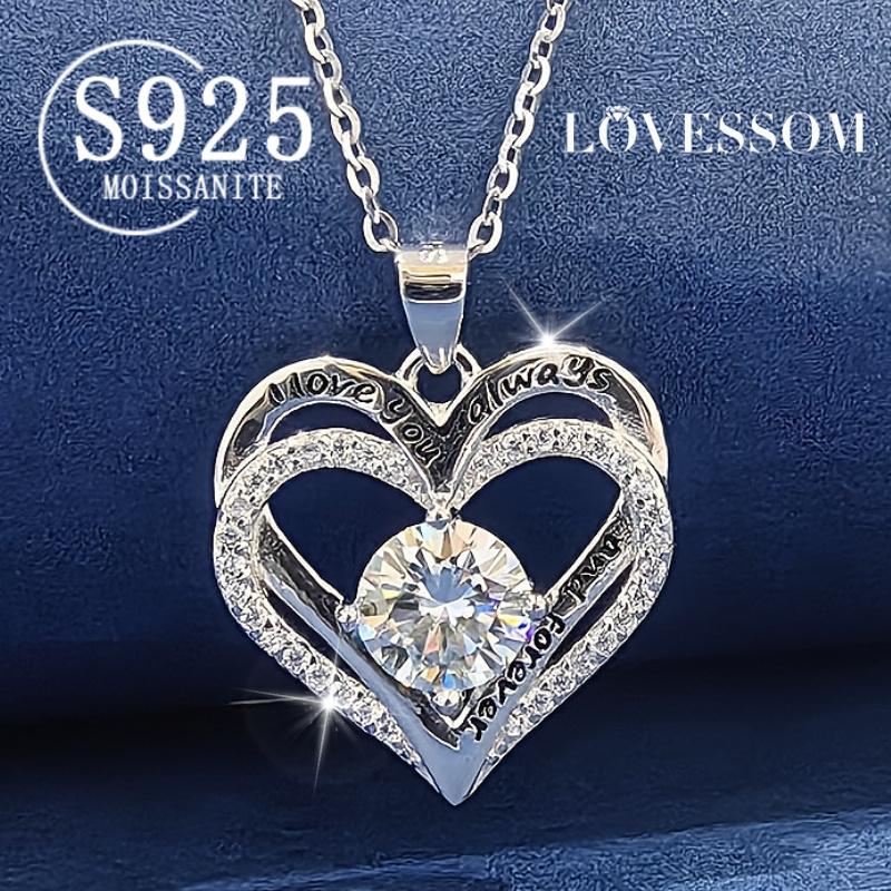 Genuine 925 Sterling Silver Heart Necklace Moissanite Women Love Pendant Gift UK
