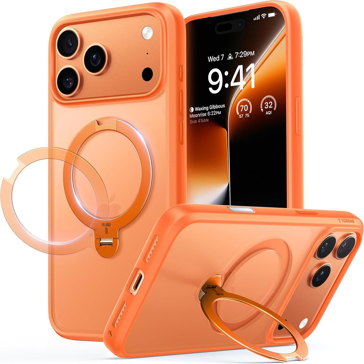 TORRAS Ostand Q3 Spin for iPhone 17 Pro Max Case – 360° Rotating Ring Stand, Camera Button Guard, 12FT Drop Protection, MagSafe Compatible, Black Smartphone Casing