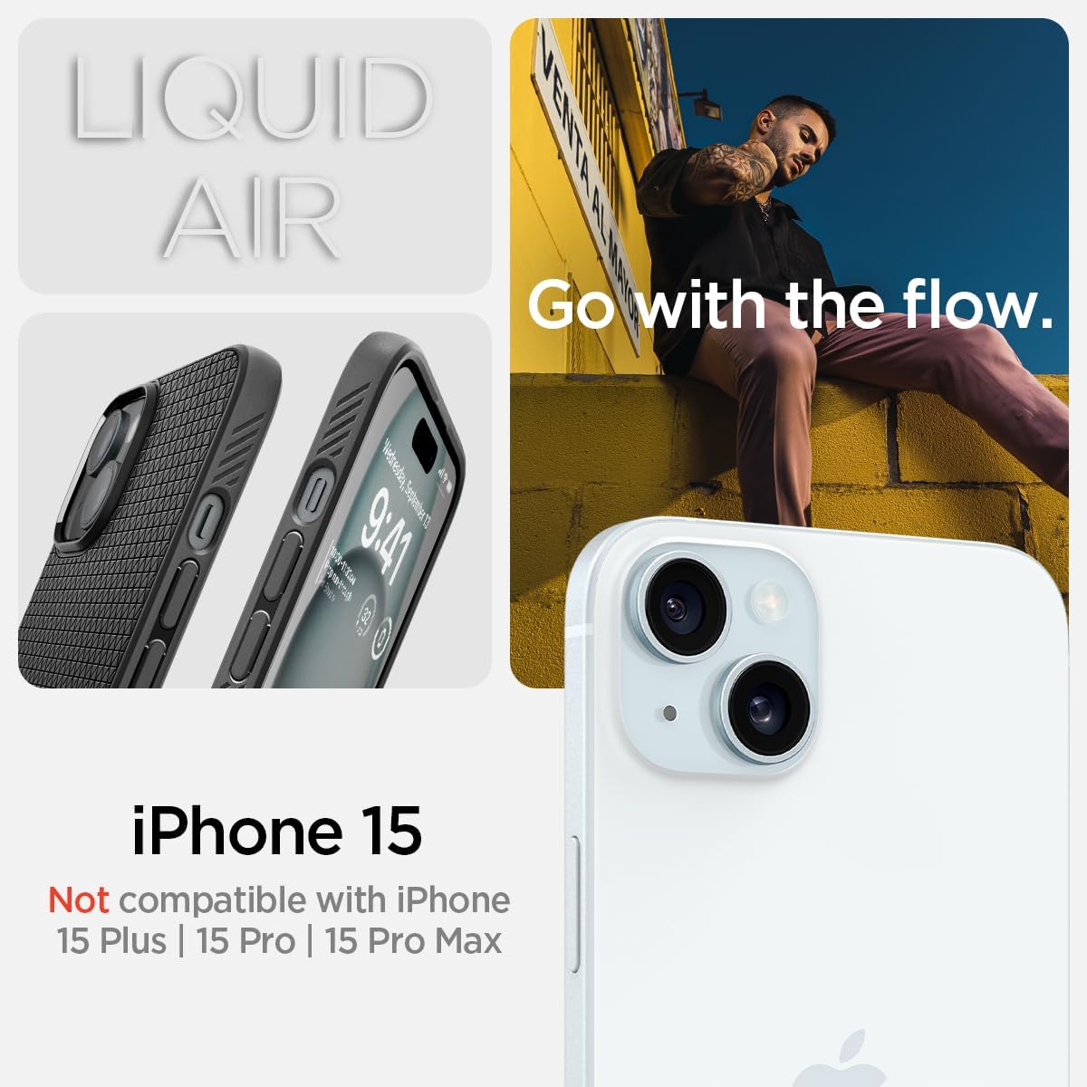 Spigen Liquid Air Case Compatible with Iphone 15 - Matte Black