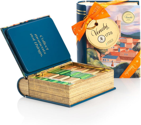 Venchi – Mini Tin Book Firenze with Cremini Chocolates, Classic 1878 and Pistachio Flavours, 6.06 Oz, Gluten-Free, No Artificial Colours, No Preservatives, Gift Idea