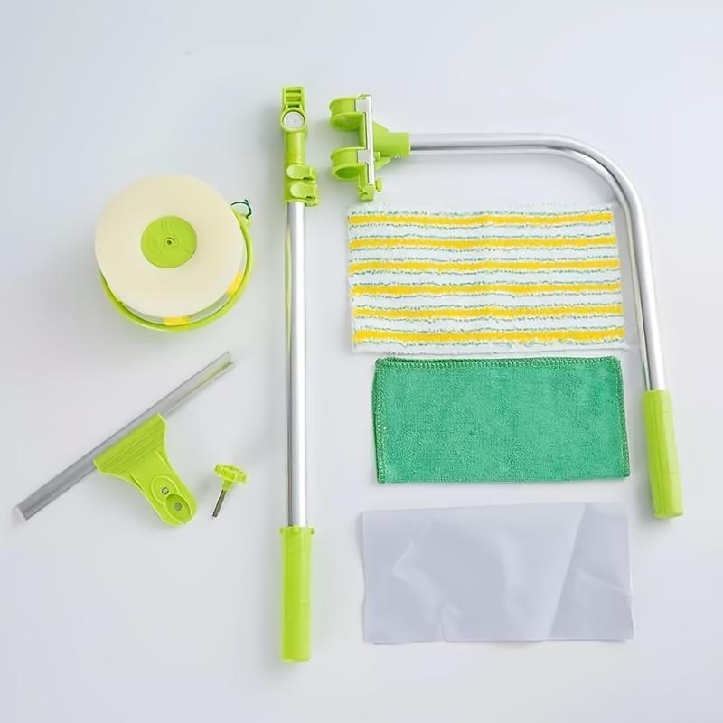DayPlus 2-in-1 Telescopic Window Cleaner Kit, U-Shaped Squeegee with Wiper Blade, Extendable 1.4m Pole, Multi-Scene Use for Glass, Walls, Floors, with Plastic Material for Home & Office