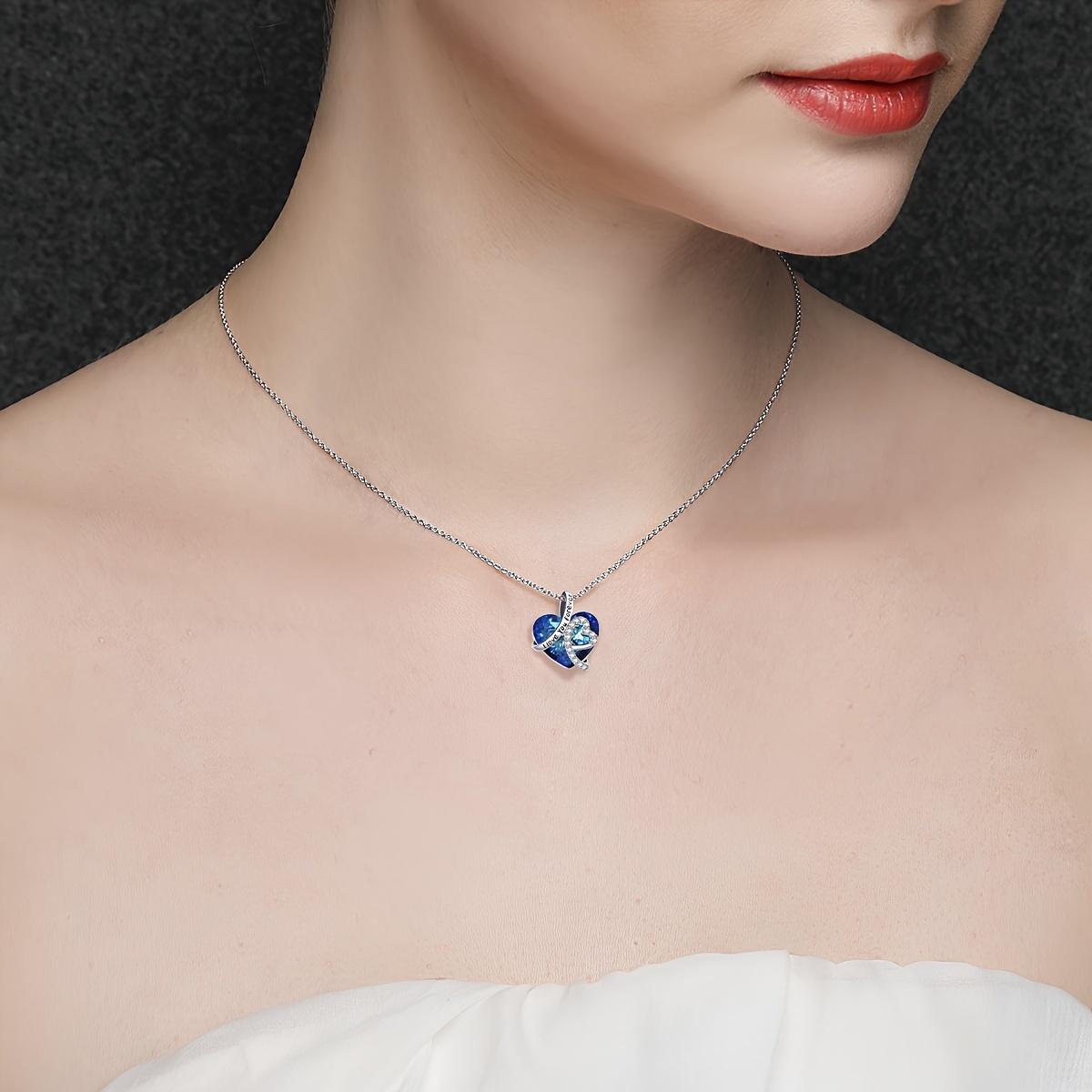 Genuine 925 Sterling Silver Heart Necklace Women Gift I Love You Pendant Girls