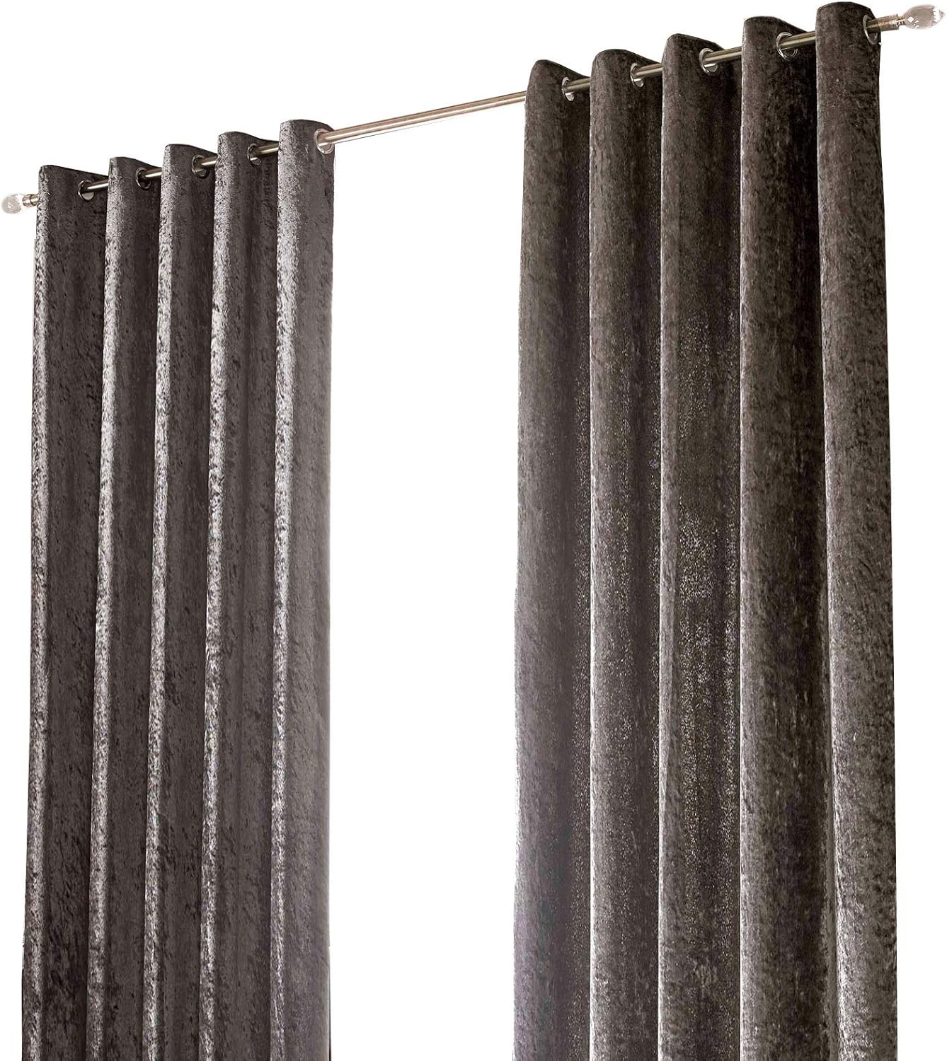 Sienna 2 Panel Crushed Velvet Curtain Eyelet Ring Top Pair of Fully Lined Curtains, Soft Luxury Thermal Insulated Curtains Window Treatment 46" X 54", Charcoal Grey