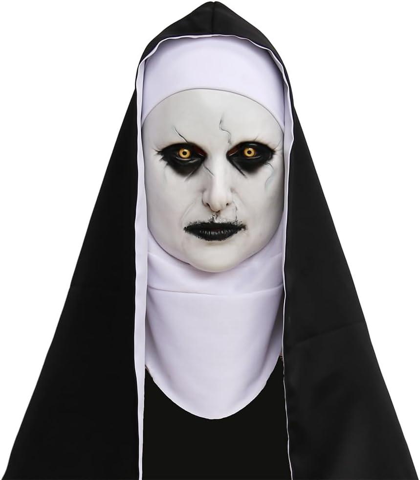 ZDOVLZZPON Halloween Nun Full Head Latex Mask for Scary Party Cosplay Mens Masquerade