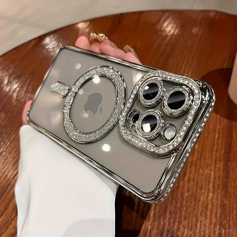 Magnetic Transparent Rhinestone Phone Case Compatible with for iphone 17 Air Pro Max, Featuring a Lens Film Cover And Support for Wireless Charging, Magnetic Phone, Cell Phone Case For Women, Pink Cute Phone, Phone Case