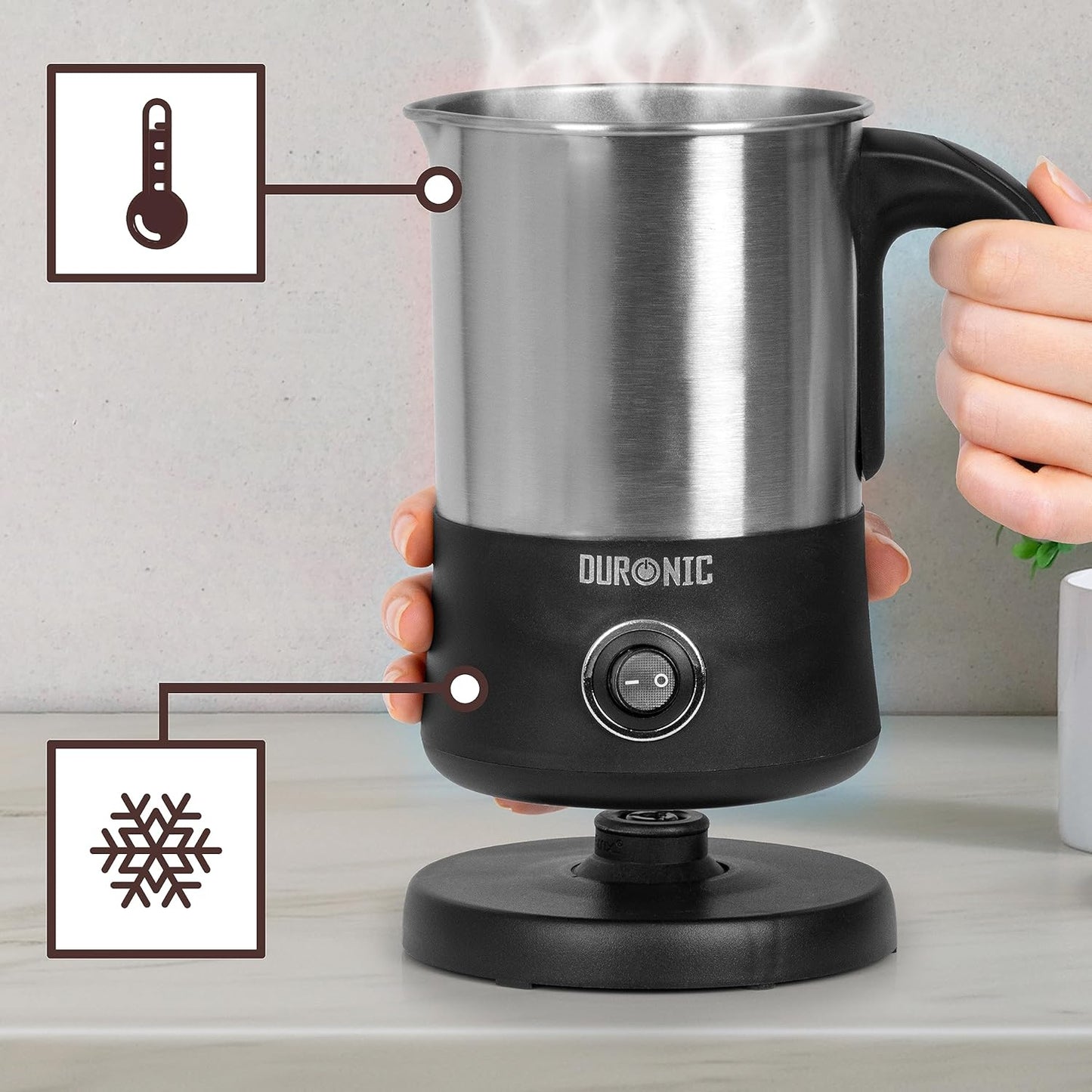 Duronic Milk Frother Electric MF300 Coffee Mixer Whisk Automatic Warmer Foam