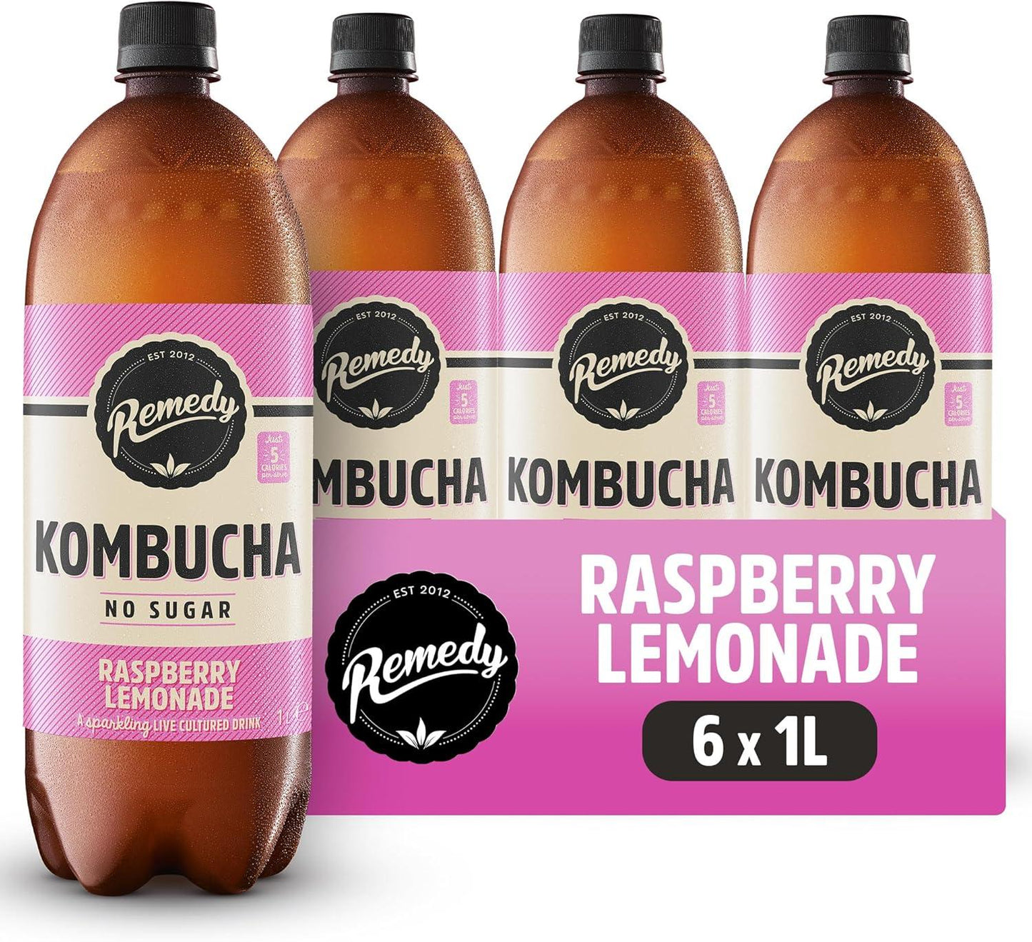 Remedy Kombucha  - Raspberry Lemonade - Sparkling Live Cultured Drink - Naturally Sugar Free Soft Drink - Prime Probiotic Drink for Gut Health - 12 X 250Ml REMEDY Kombucha