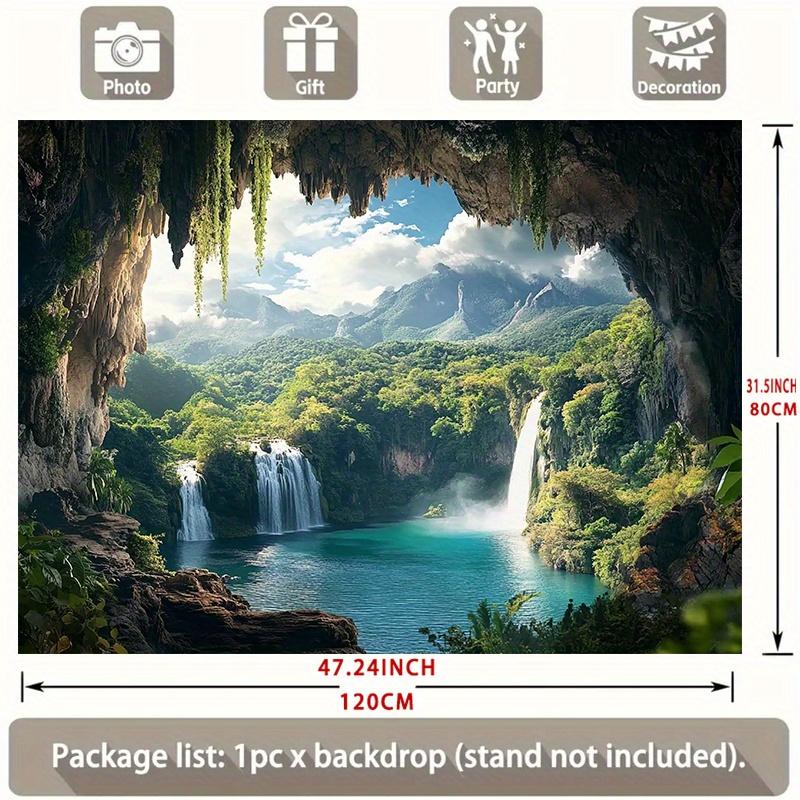 1pc Tropical Forest & Waterfall Party Banner - Vibrant Polyester Backdrop with Lush Greenery, Misty Mountains, and Serene Blue Waters for Home, Room, or Wall Decor - Perfect for All Seasons Photo Props and Party Supplies, Outdoor Deco