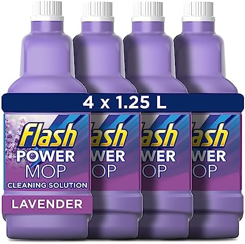 Flash Power Spray Mop Floor Cleaner Citrus Fresh 4 x 1.25L Quick Dry Multi-Surface Cleaning Liquid Safe on All Finished Floors - Household