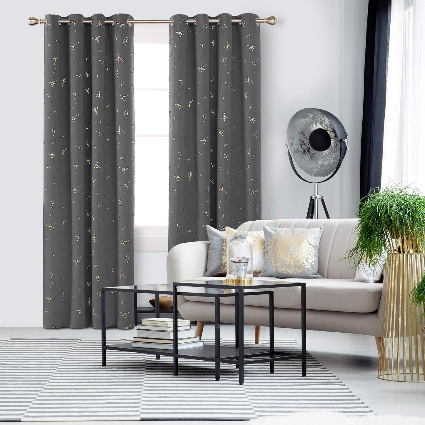 Deconovo Eyelet Blackout Curtains, Gold Constellation Printed Curtains Thermal Insulated