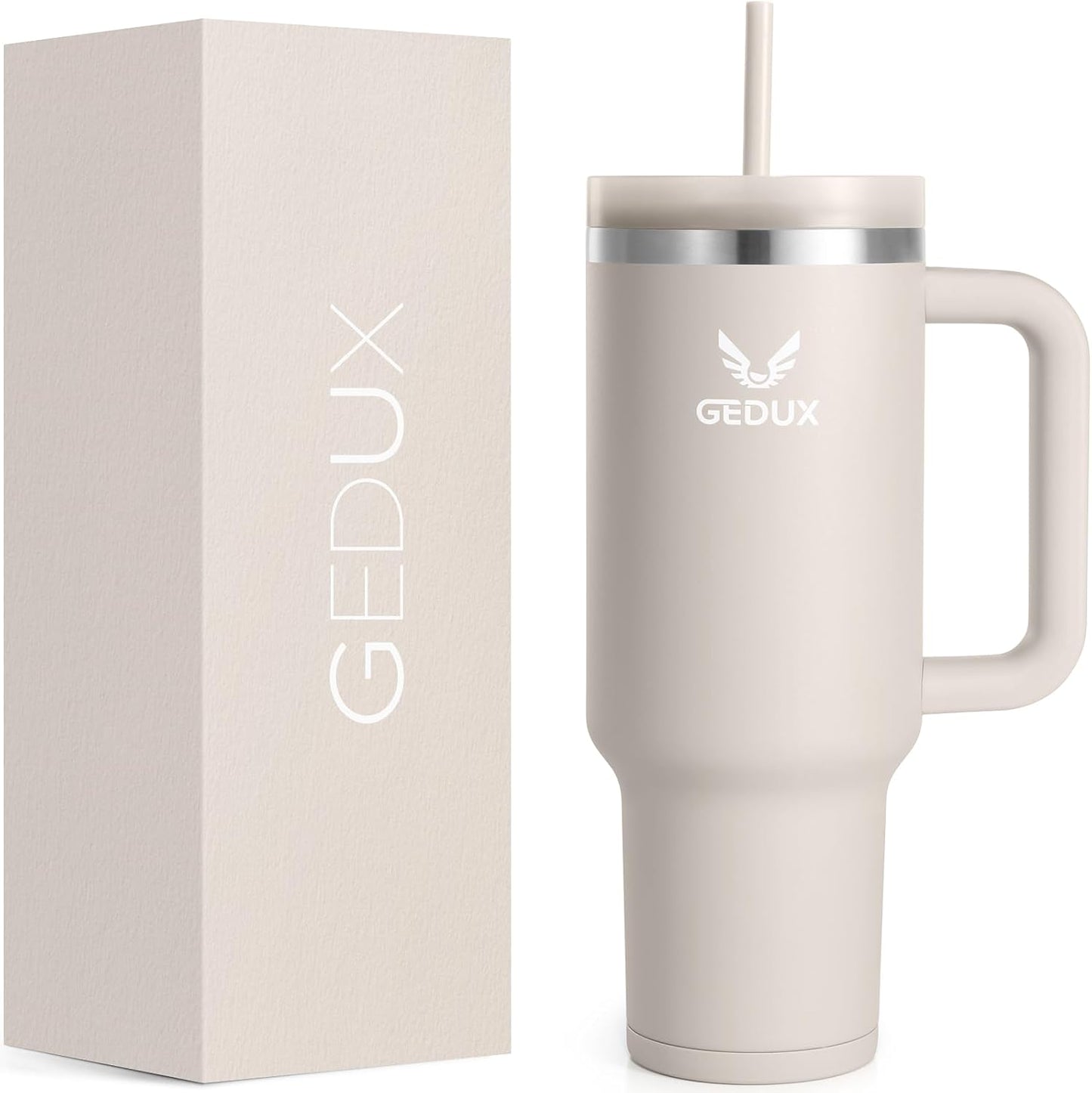 Gedux 1200Ml Tumbler with Handle, 2-In-1 Leak Proof Lid (Straw/Flip), Insulated Water Bottle, Stainless Steel Tumbler with Non-Slip Silicone, Wide Mouth Travel Mug Cupholder Friendly Dishwasher Safe