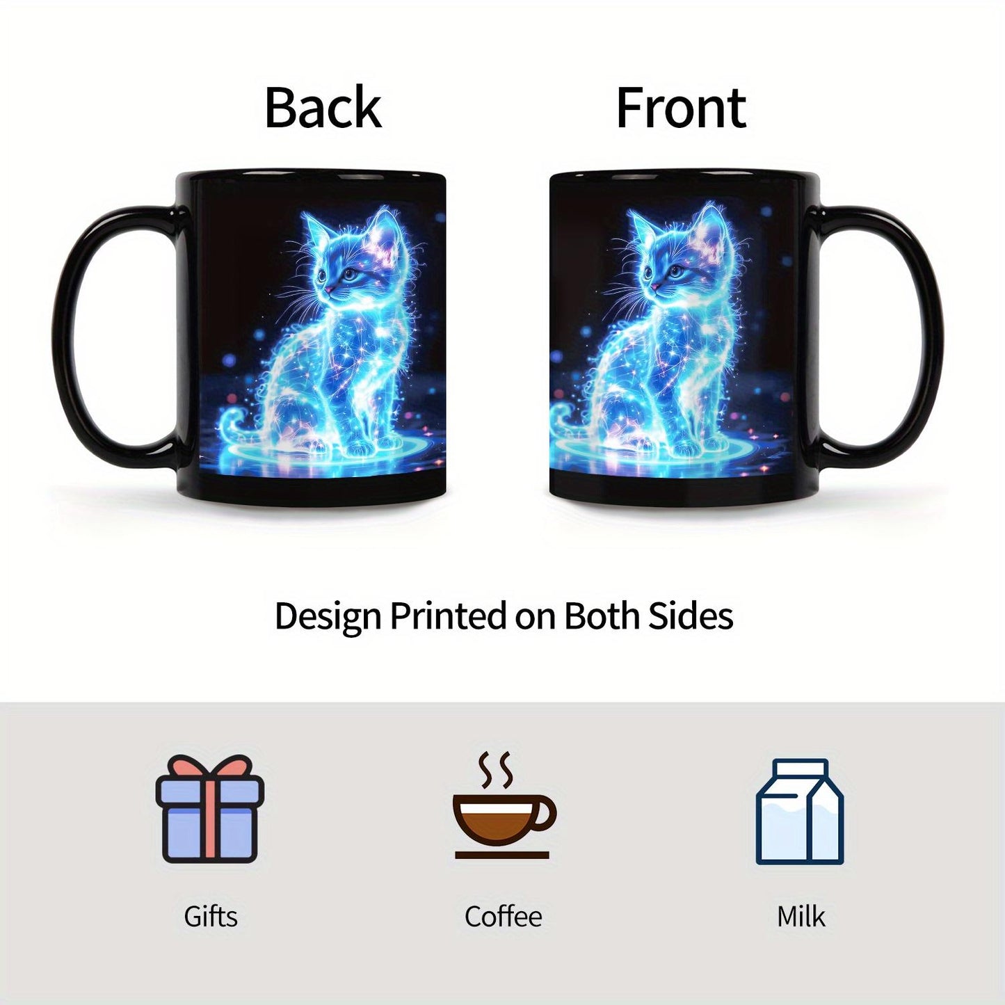 1pc Enchanting Blue Cat Ceramic Coffee Mug – Glowing Neon Design, Reusable Drinkware for All Seasons, Perfect Gift for Birthdays, Holidays, Christmas, New Year, Valentine'S Day, Coffee Bar Accessories