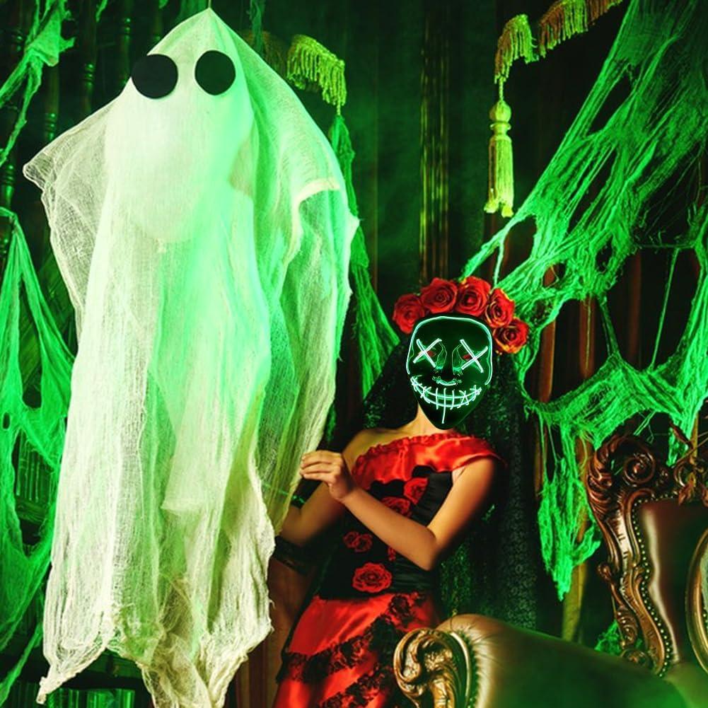 HATFRYF Halloween Masks, Horror LED Mask, Light up Mask, Scary Masks with 3 Lighting Modes, Rave Face Masks Costume for Kids Men Women Halloween Christmas Carnival Festival Cosplay Party