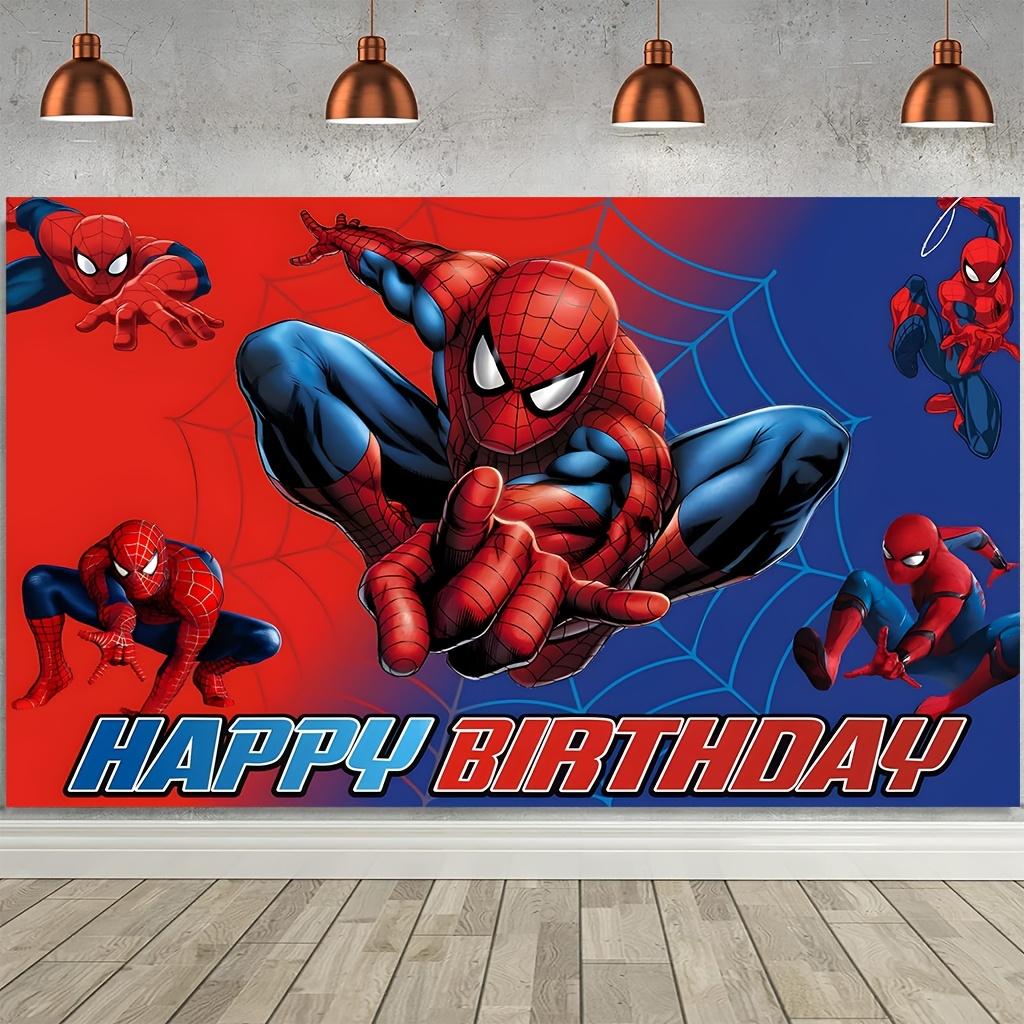 Marvel Spider-Man Cartoon Happy Birthday Backdrop Banner Sign Poster | Large Polyester Tapestry for Birthday Party Decorations | Durable, Spiderman Theme