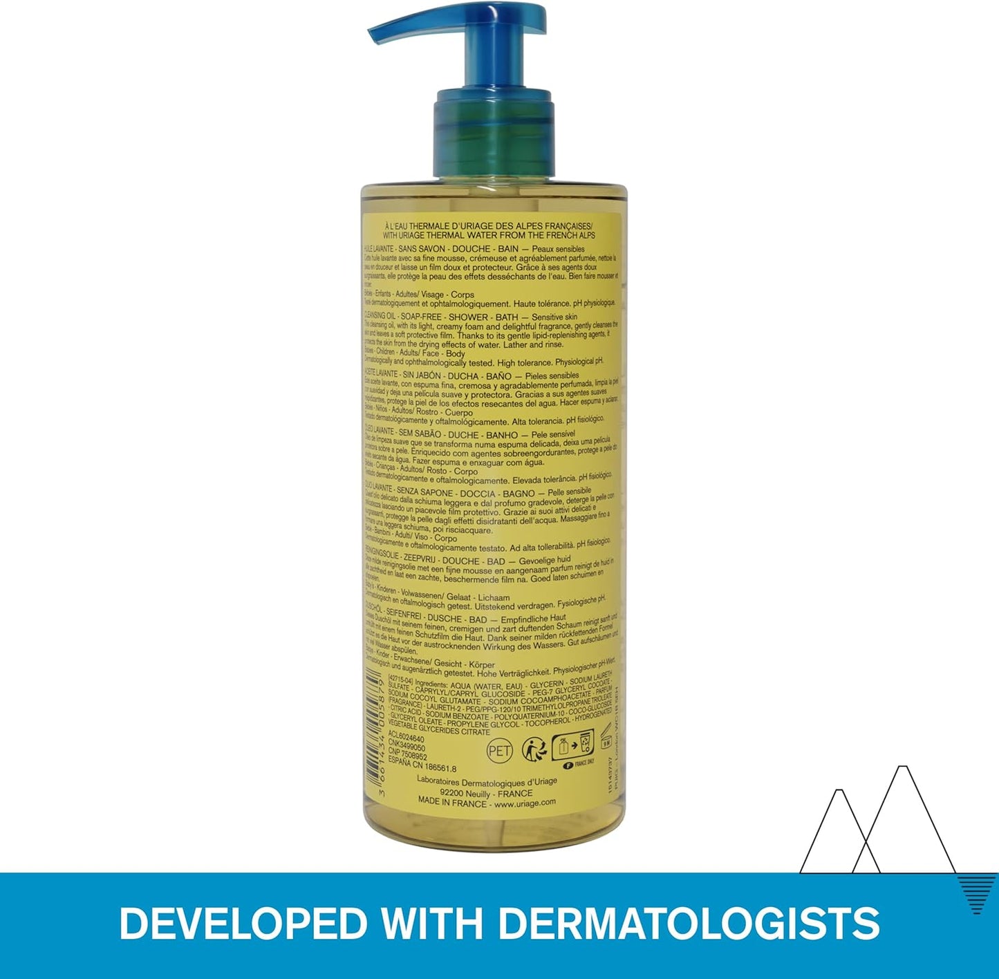 Uriage Cleansing Oil 1L - Body & Face - Sensitive Skin - Cleanses, Nourishes, Prevents Dryness - with Gentle Superfatting Agents Leaving a Soft, Protective Film on the Skin URIAGE