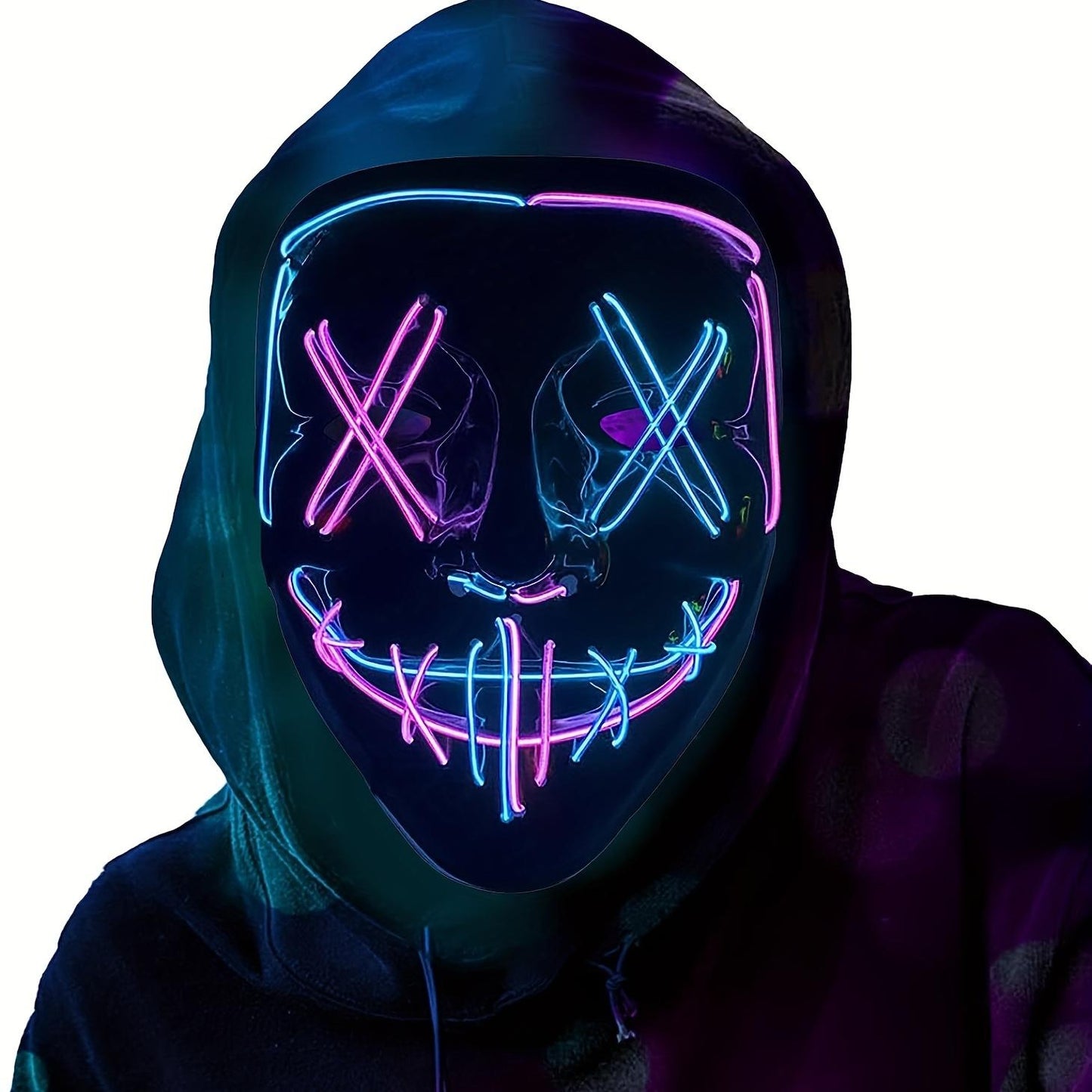 LED Halloween Mask - Motion Sensor, Neon Glow, Sound-Activated Lighting, PVC Horror Face Mask for Adults/Teens, Compatible with Halloween, Haunted Houses, Clubs, Festive Celebration, Glowing Effect, Highquality Lighting, Event At