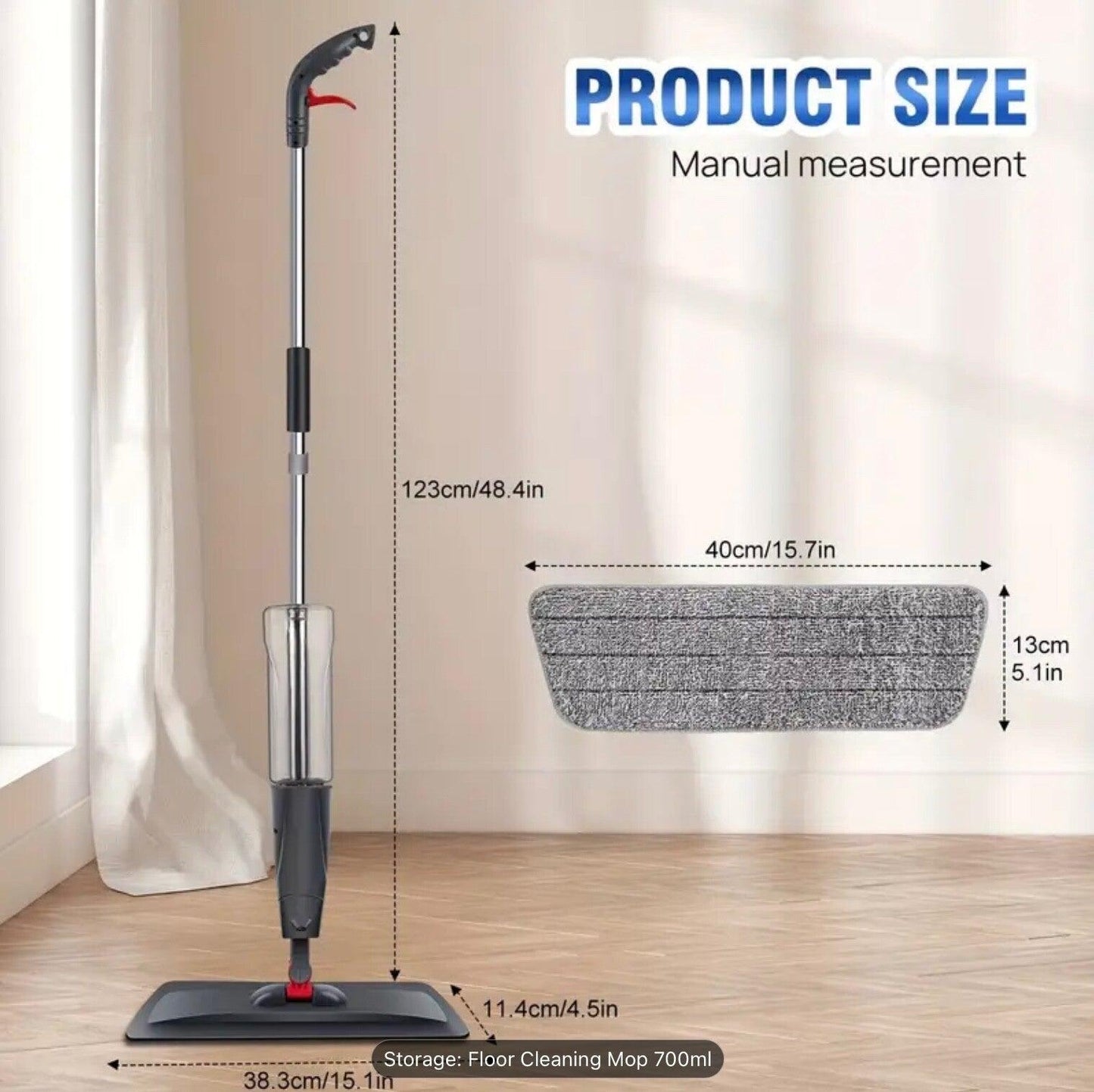 Spray Mop Microfibre Easy Floor Cleaning 700ML Refillable Washable Pads 360°  Swivel Head – Dry & Wet Use – Ideal for Laminate, Wood & Tile Floors – Includes 3 Washable Microfiber Pads – Lightweight & Durable Design