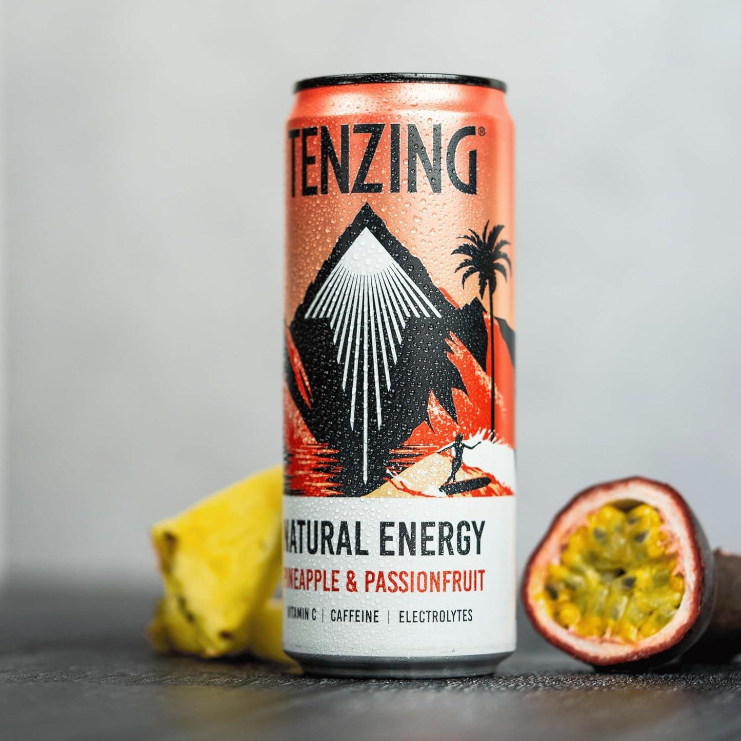 TENZING Natural Energy Drink, Plant Based, Vegan, & Gluten Free Drink, Pineapple & Passionfruit, 330Ml (Pack of 12) - Packaging May Vary Tenzing