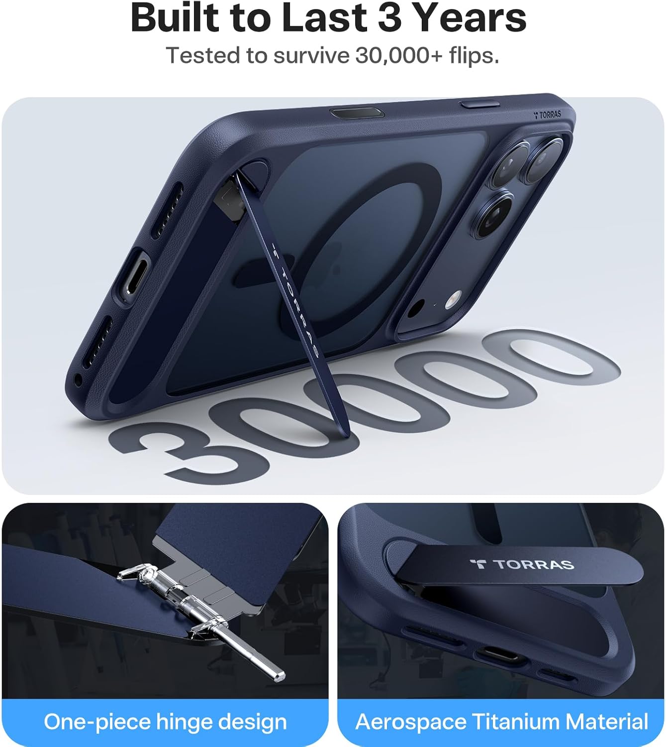 TORRAS Stand for Iphone 17 Pro Max Case – Durable Titanium Stand, Compatible with Magsafe, Camera Button Shield, 12FT Drop Protection for Iphone 17 Pro Max Cover – Navy Blue