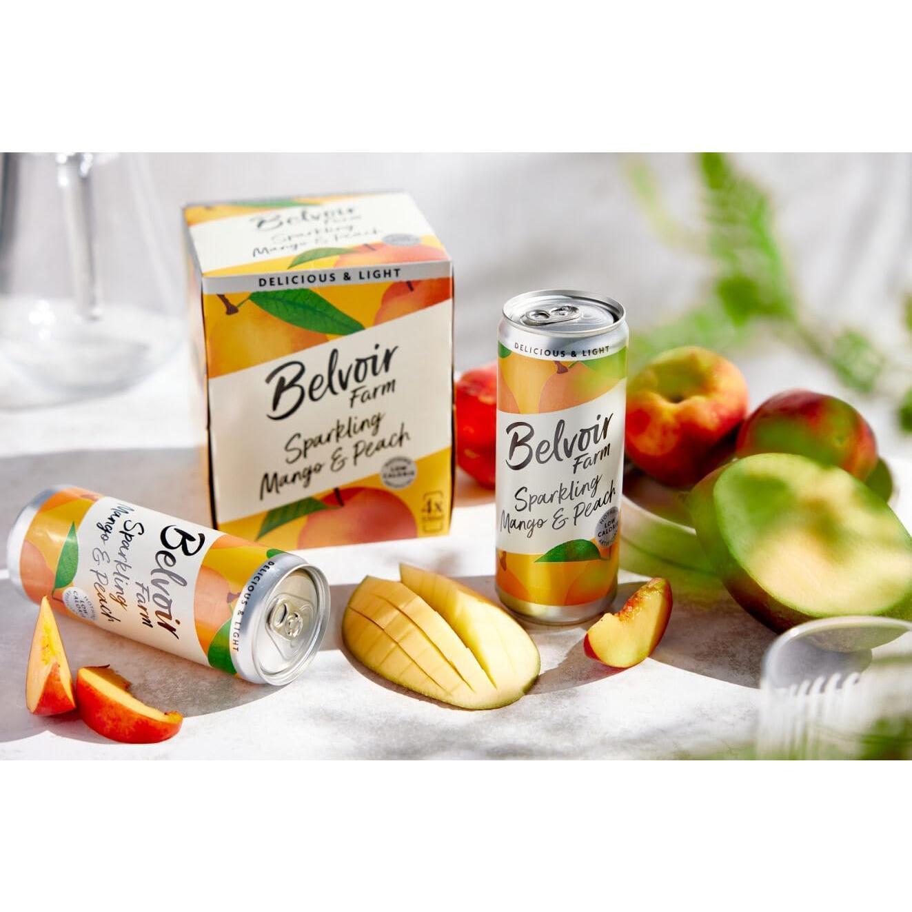 Belvoir Farm - Sparkling Mango & Peach, Delicious and Light, Real Fruit Juice, Low in Calories, Nothing Artificial, Gluten Free, Suitable for Vegetarians & Vegans 24X330Ml