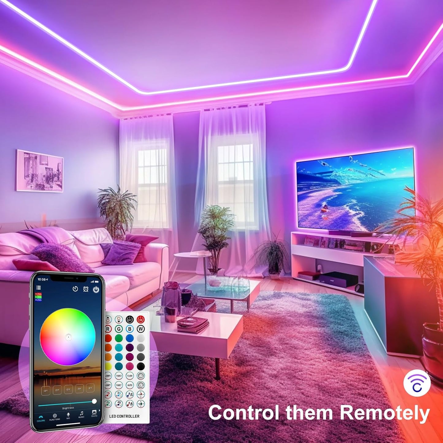LED Strip Light 5M, RGB Music Sync Colour Changing LED Lights for Bedroom, Smart Ambient Lights with Bluetooth App & Remote Control, Flexible Design for Gaming, Ceiling, and Home Decoration unbranded