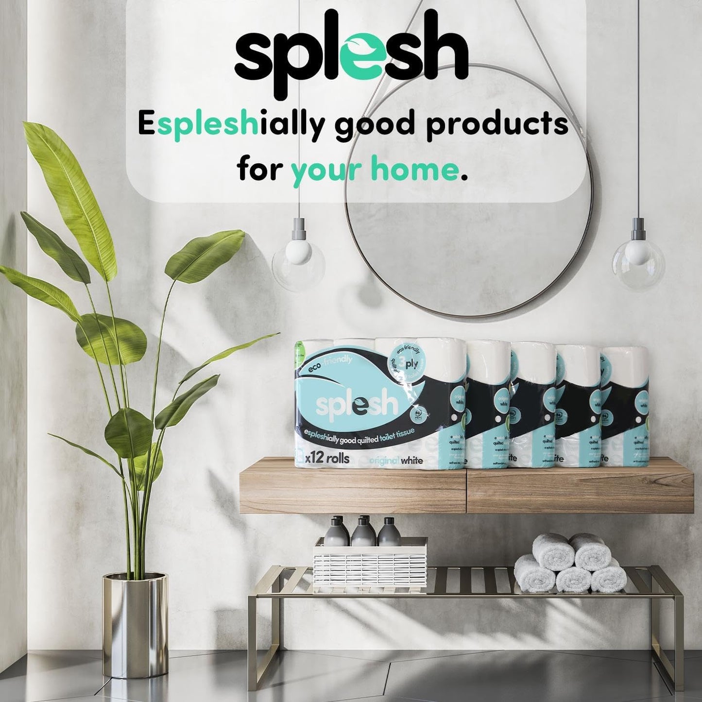 Splesh by Cusheen 3-Ply Toilet Roll - Unscented (72 Pack) Soft, Quilted Bulk Toilet Rolls, Toilet Tissue and Loo Rolls – Eco-Friendly Toilet Paper Sustainably Crafted in the UK