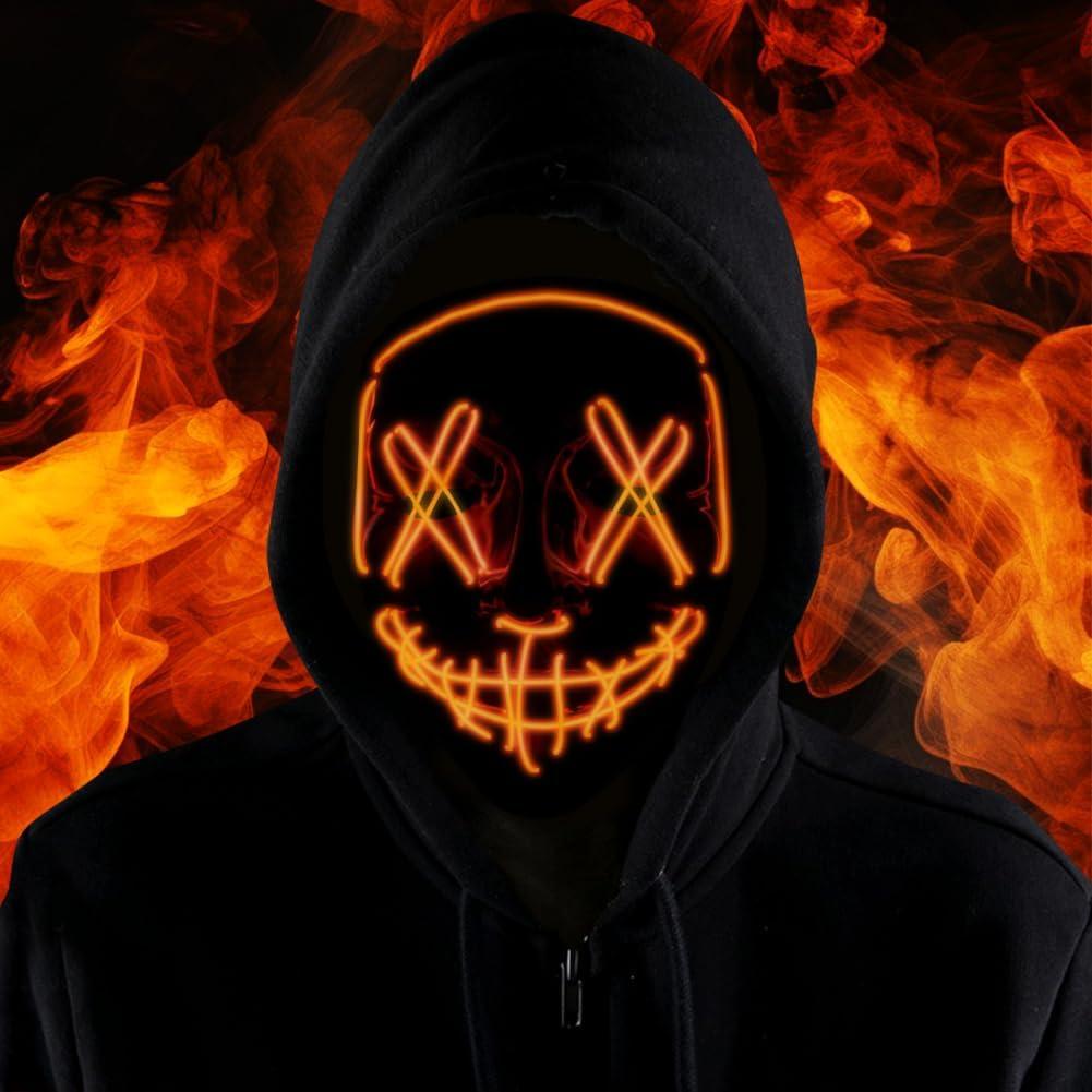 HATFRYF Halloween Masks, Horror LED Mask, Light up Mask, Scary Masks with 3 Lighting Modes, Rave Face Masks Costume for Kids Men Women Halloween Christmas Carnival Festival Cosplay Party