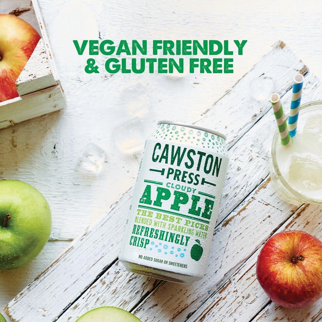 Cawston Press Sparkling Cloudy Apple Fizzy Drink Blended with Sparkling Water and Pressed Apple (330Ml X 12 Cans) Gluten Free - Vegan - No Added Sugar