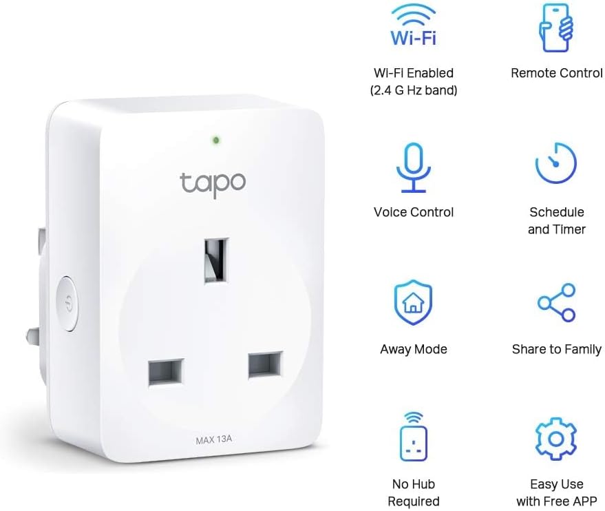 Tapo P100 Smart Plug, Wi-Fi Plug, App Remote Control, Alexa Plug, Voice Control with Alexa & Google, Away Mode, Scheduling & Timer, Device Sharing, Easy Quick Set Up, Multiple Safety Guarantees