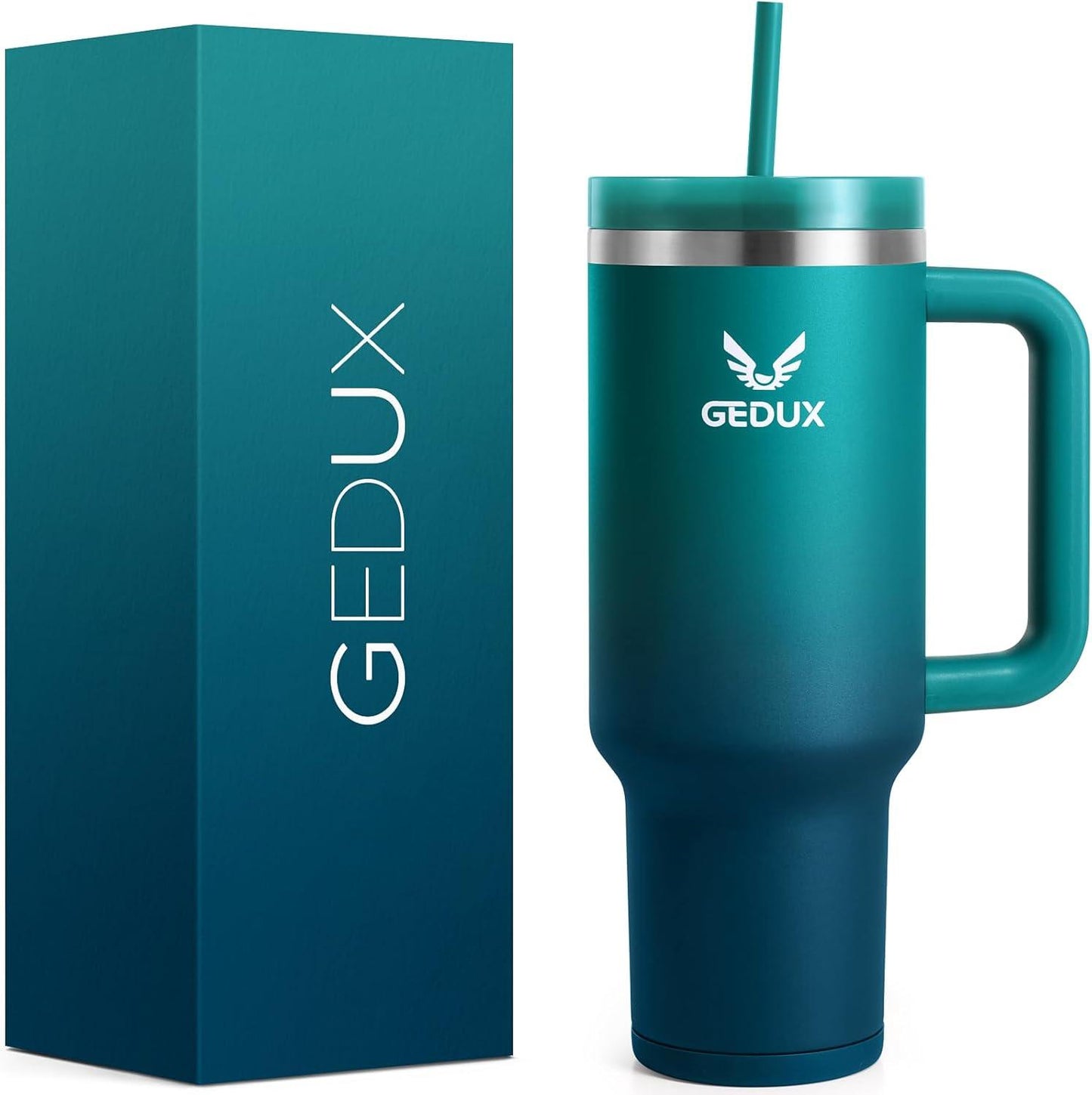 Gedux 1200Ml Tumbler with Handle, 2-In-1 Leak Proof Lid (Straw/Flip), Insulated Water Bottle, Stainless Steel Tumbler with Non-Slip Silicone, Wide Mouth Travel Mug Cupholder Friendly Dishwasher Safe
