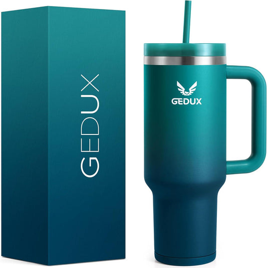 Gedux 1200Ml Tumbler with Handle, 2-In-1 Leak Proof Lid (Straw/Flip), Insulated Water Bottle, Stainless Steel Tumbler with Non-Slip Silicone, Wide Mouth Travel Mug Cupholder Friendly Dishwasher Safe