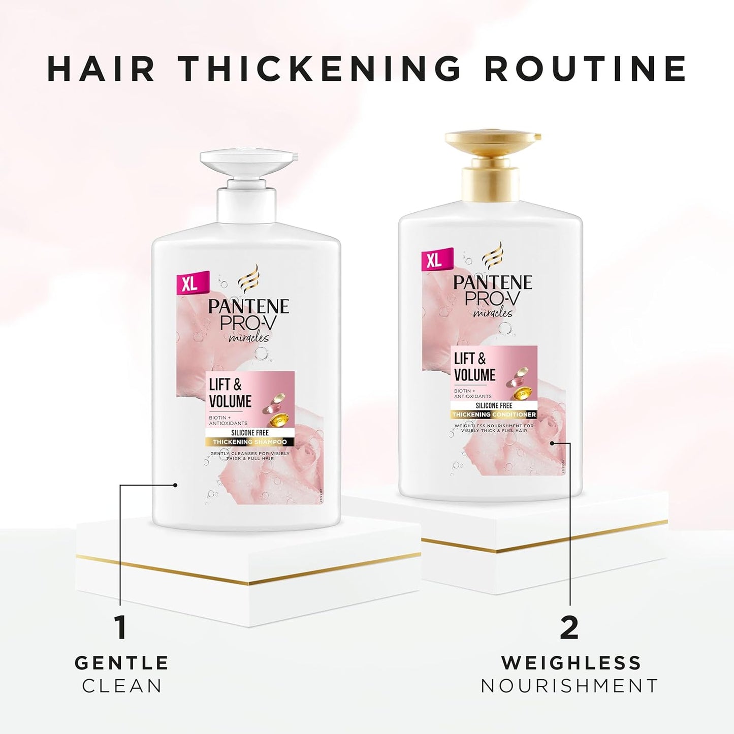 Pantene Shampoo and Conditioner Set, Hair Thickening Products for Women - Volume Shampoo and Hair Conditioner VALUE PACK 2 X 1000Ml Pump Bottles
