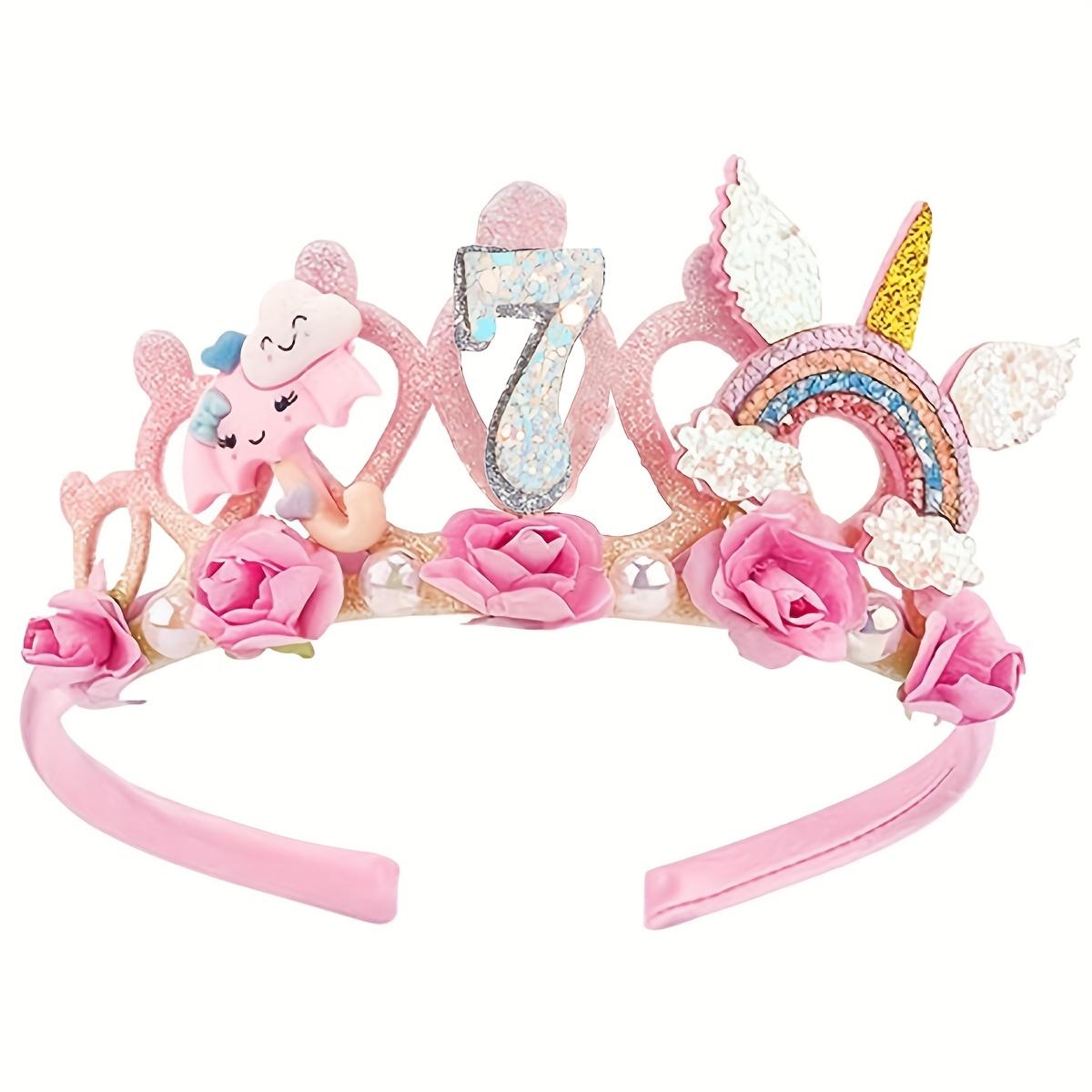 Mermaid Crown with Flower and Unicorn Princess Tiara - Youth Birthday Party Headgear, Festive Party Photo Prop Decoration, Polyester, All-Season Wear, Party Headgear | Cartoon Pattern | Plastic Material, Mermaid Party Decorations