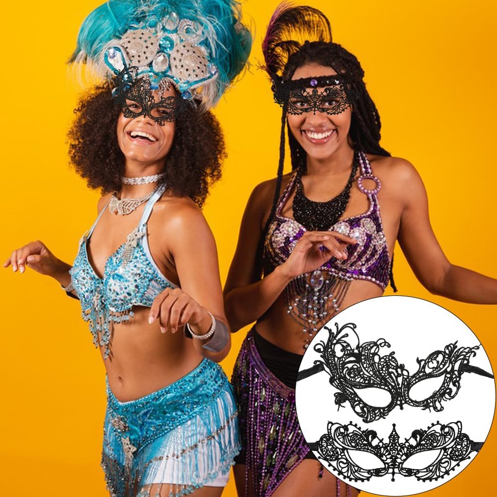Jiakalamo Sexy Masquerade Masks, 2Pcs Black Lace Eye Mask Mardi Gras Masks Lace Prom Masks for Party Evening Prom Ball Bachelorette Party