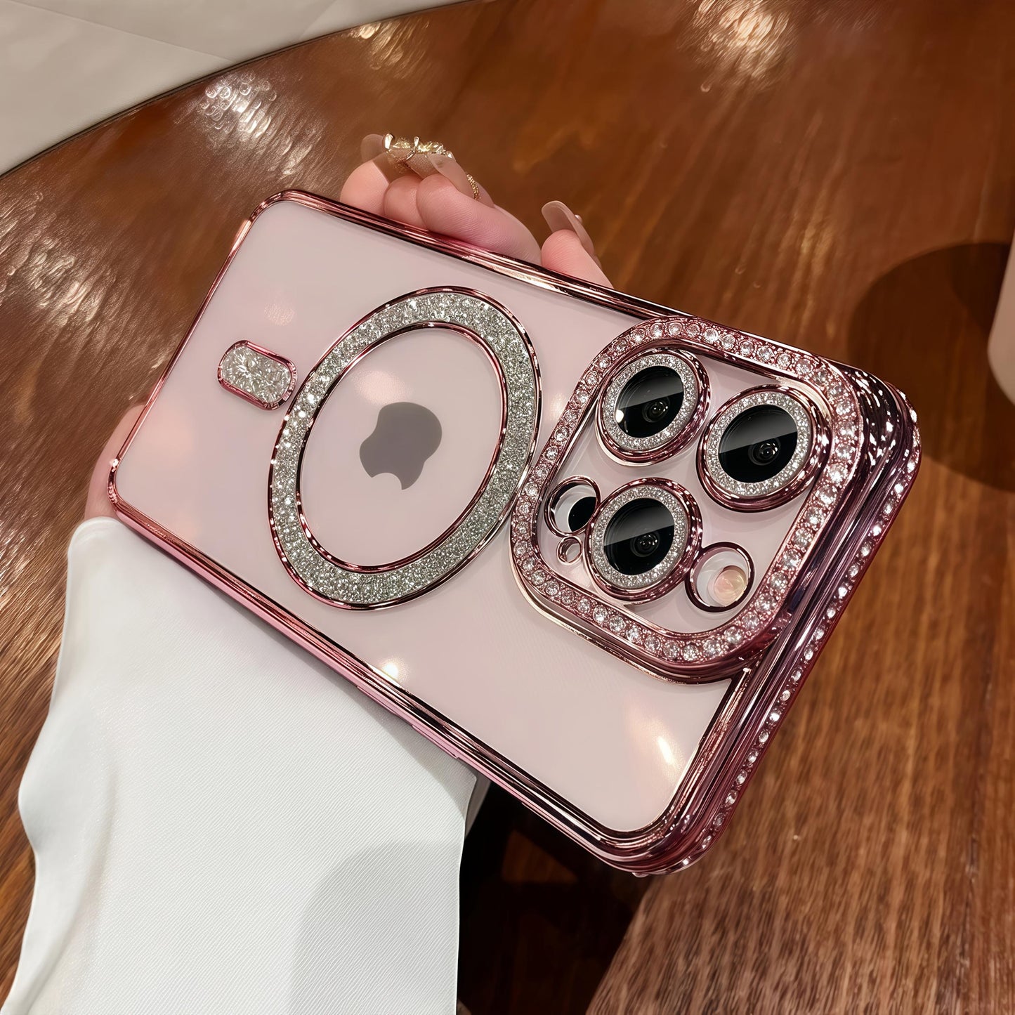 Magnetic Transparent Rhinestone Phone Case Compatible with for iphone 17 Air Pro Max, Featuring a Lens Film Cover And Support for Wireless Charging, Magnetic Phone, Cell Phone Case For Women, Pink Cute Phone, Phone Case