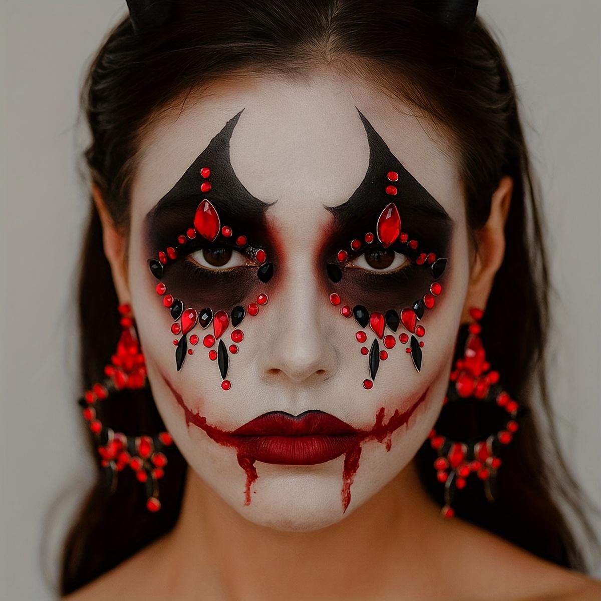 Sparkling Red Rhinestone Temporary Tattoo Patch Easy to Apply & Remove Long Lasting Adhesive for Halloween Costume Parties Gothic Makeup Reusable Face Decoration for DIY Beauty Looks Festival Accessories
