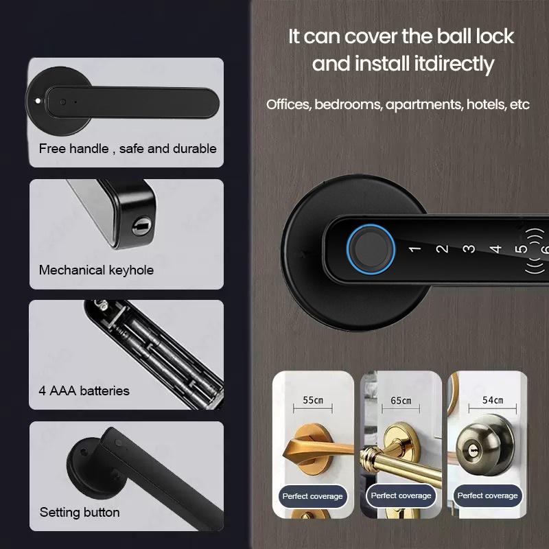 1pc Smart Door Lock with Multiple Unlocking Methods - Fingerprint/Password/Card/Key/APP Control, Can Check the Door Lock Status and Unlocking Record, Built-in Emergency Power Supply with 4*AAA Batteries(Not Included) for Home Security System