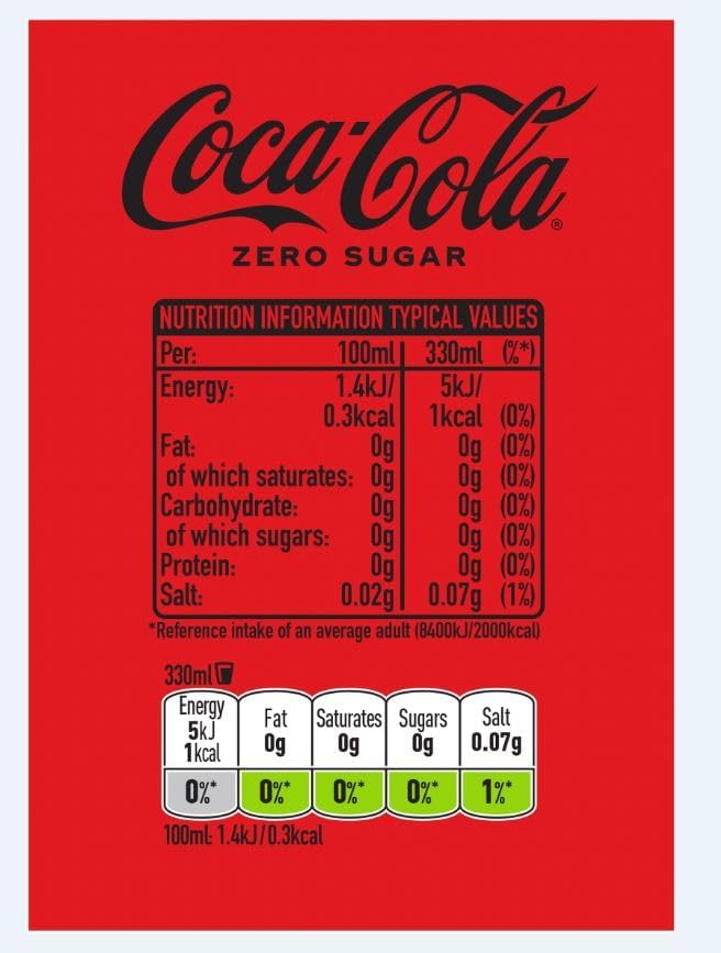 Coca-Cola Zero Sugar 24 x 330ml - Natural Beverage with Plant Extracts & Sweeteners - No Calories - Refreshing Cold Drink