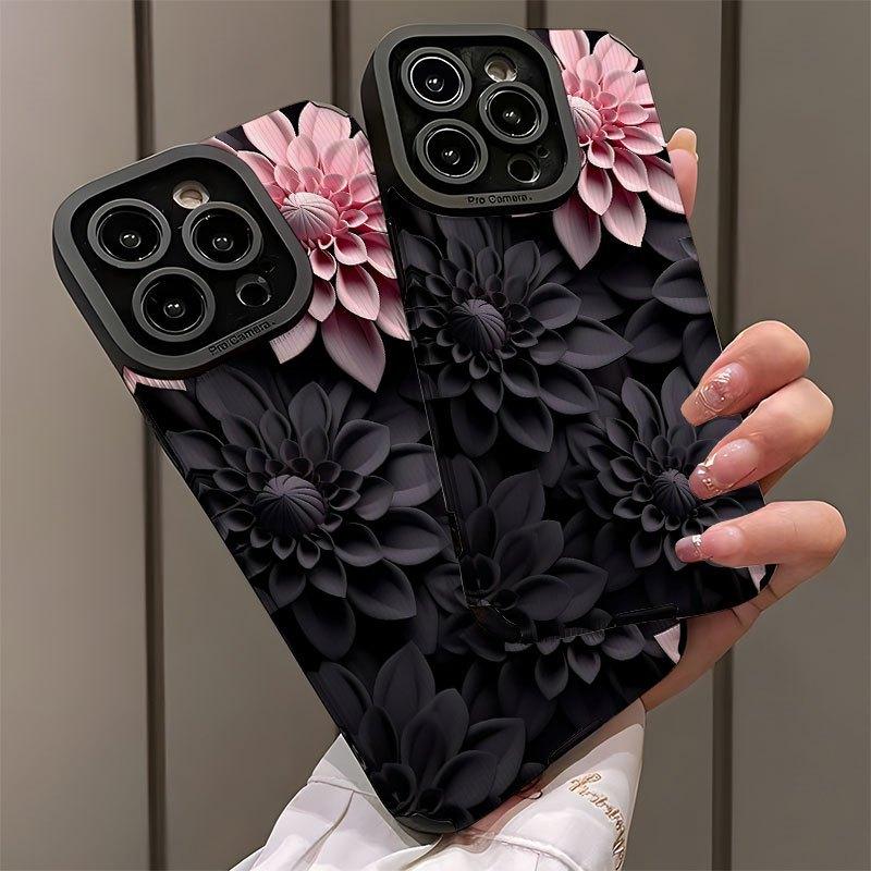 Pink And Black 3D Floral Pattern Phone Case Iphone 17 , AIR, ,Pro , Pro Max Designed to Be Shockproof, Dirt-Resistant, And Provide Full Protection, Smartphone Case, Mobile Phone Love Vertical, Case Max, Aesthetic Ph, Carnation Case For